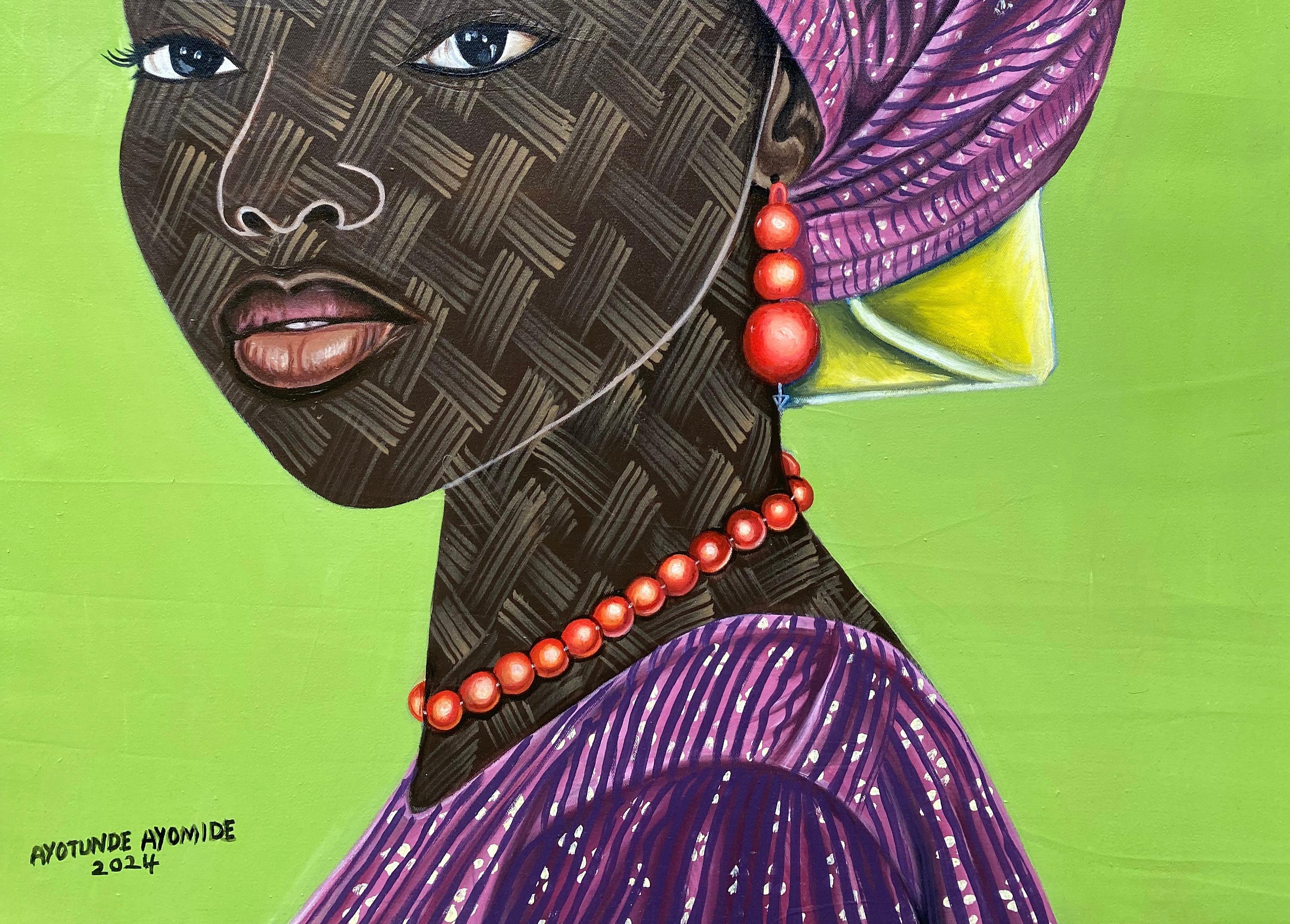 Glamour 2 (Portrait von Arike) - Zeitgenössisch, 21. Jahrhundert, Figurativ, Frauen (Grün), Portrait Painting, von Ayotunde Ayomide