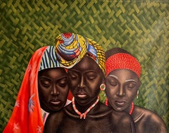 Tríada - Contemporáneo, Siglo XXI, Retrato Figurativo, Mujeres Amor, Técnica Mixta