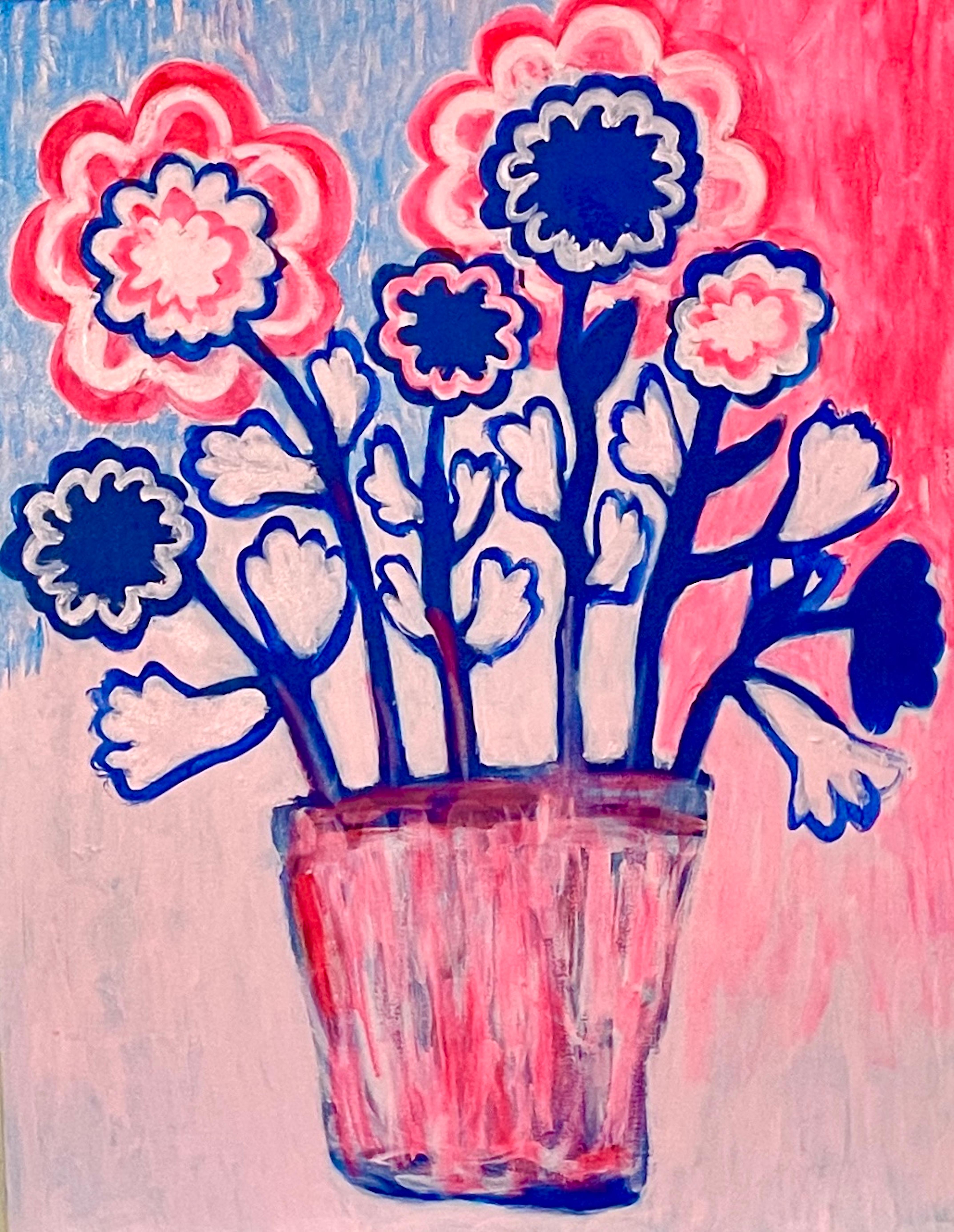 Still-Life Painting Ayse Wilson - Bouquet de roses et de bleus