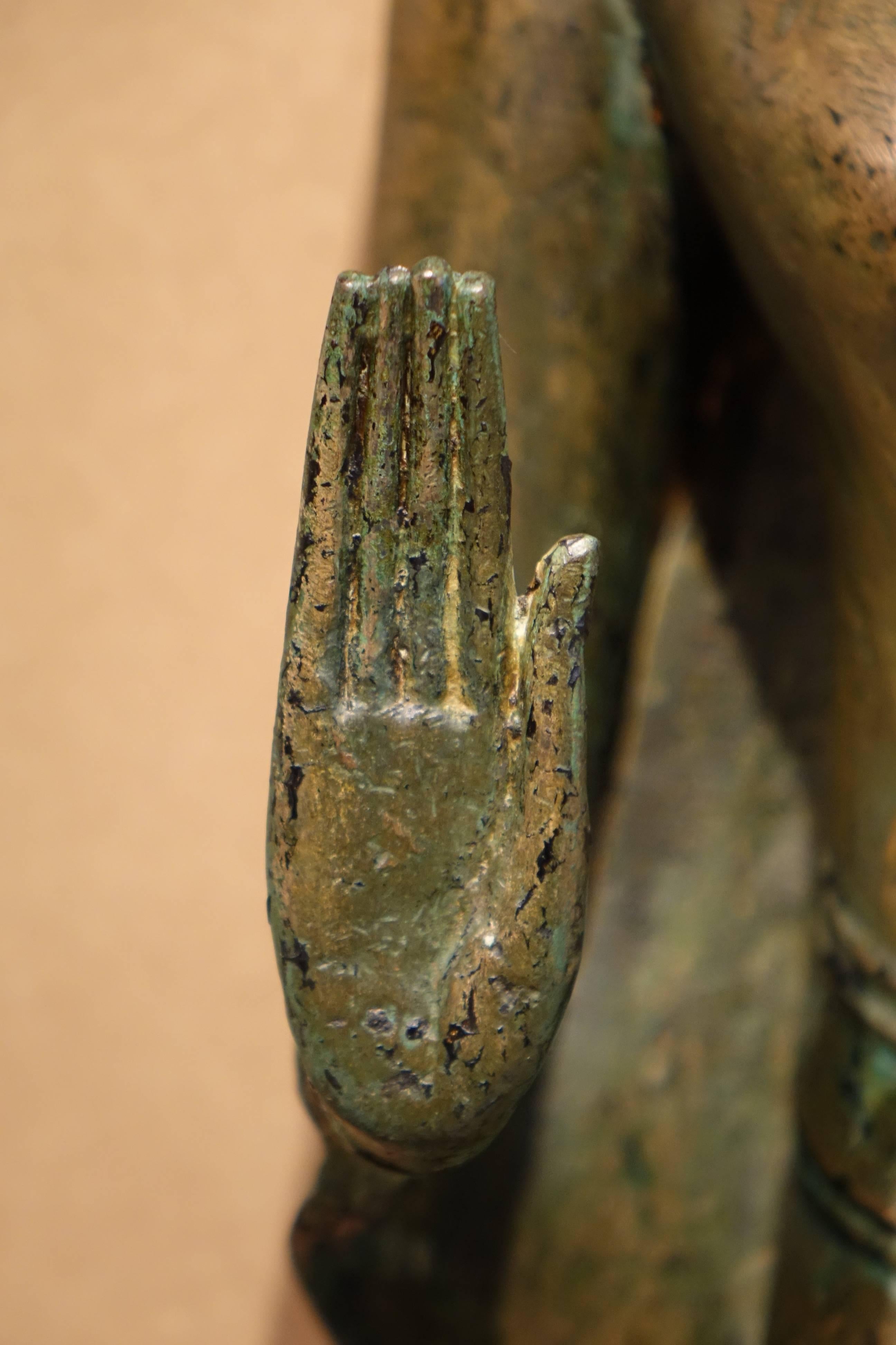 Blackened Ayutthaya Style Standing Bronze Figure of Buddha, Mid-17th Century, Thailand
