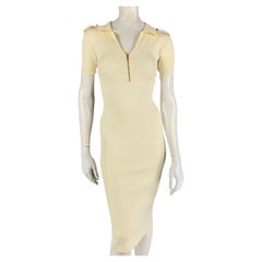AZ FACTORY Size S Cream Viscose Ribbed Short Sleeve Dress