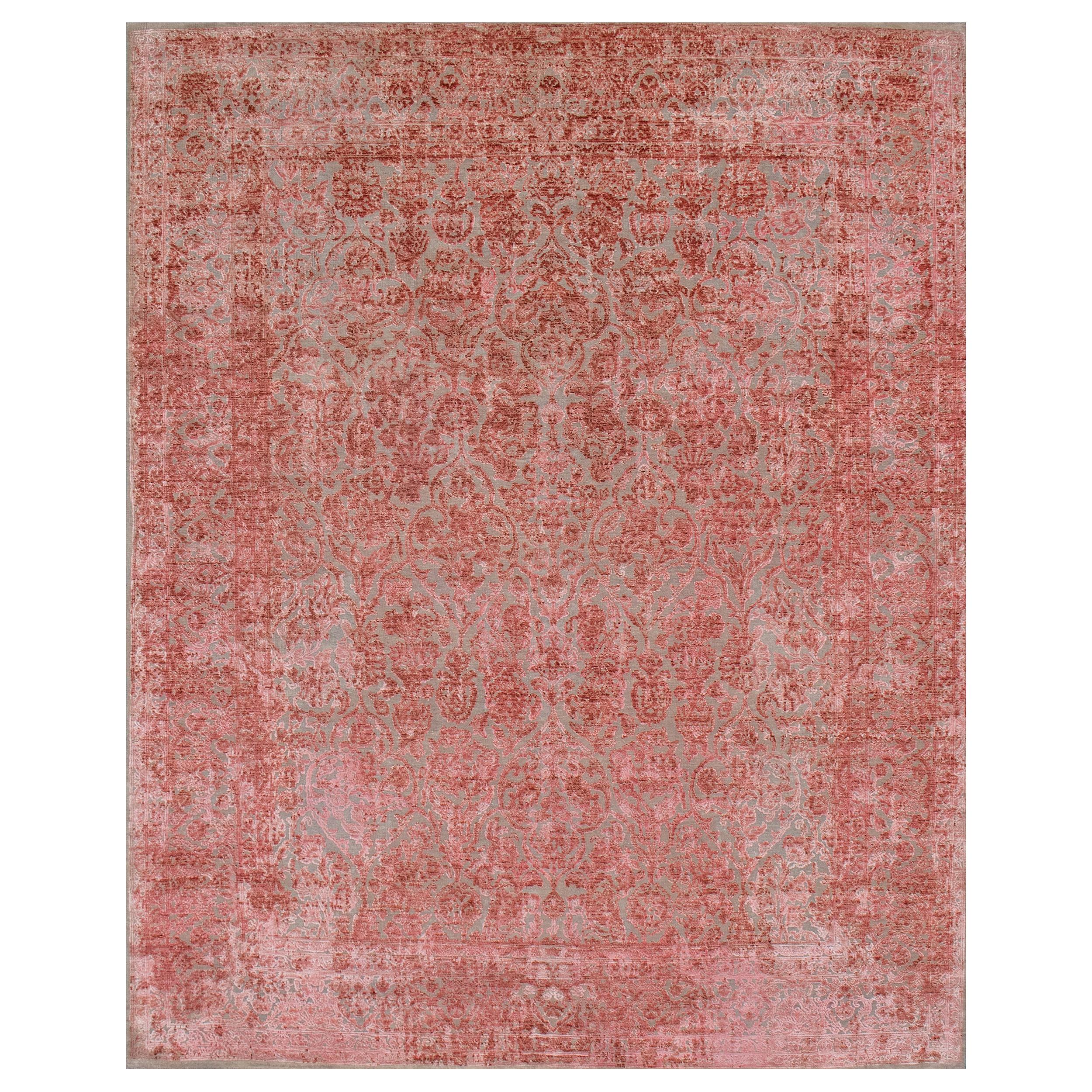Persian wool and silk rug - Azadeh Rose Madder, Edition Bougainville For Sale
