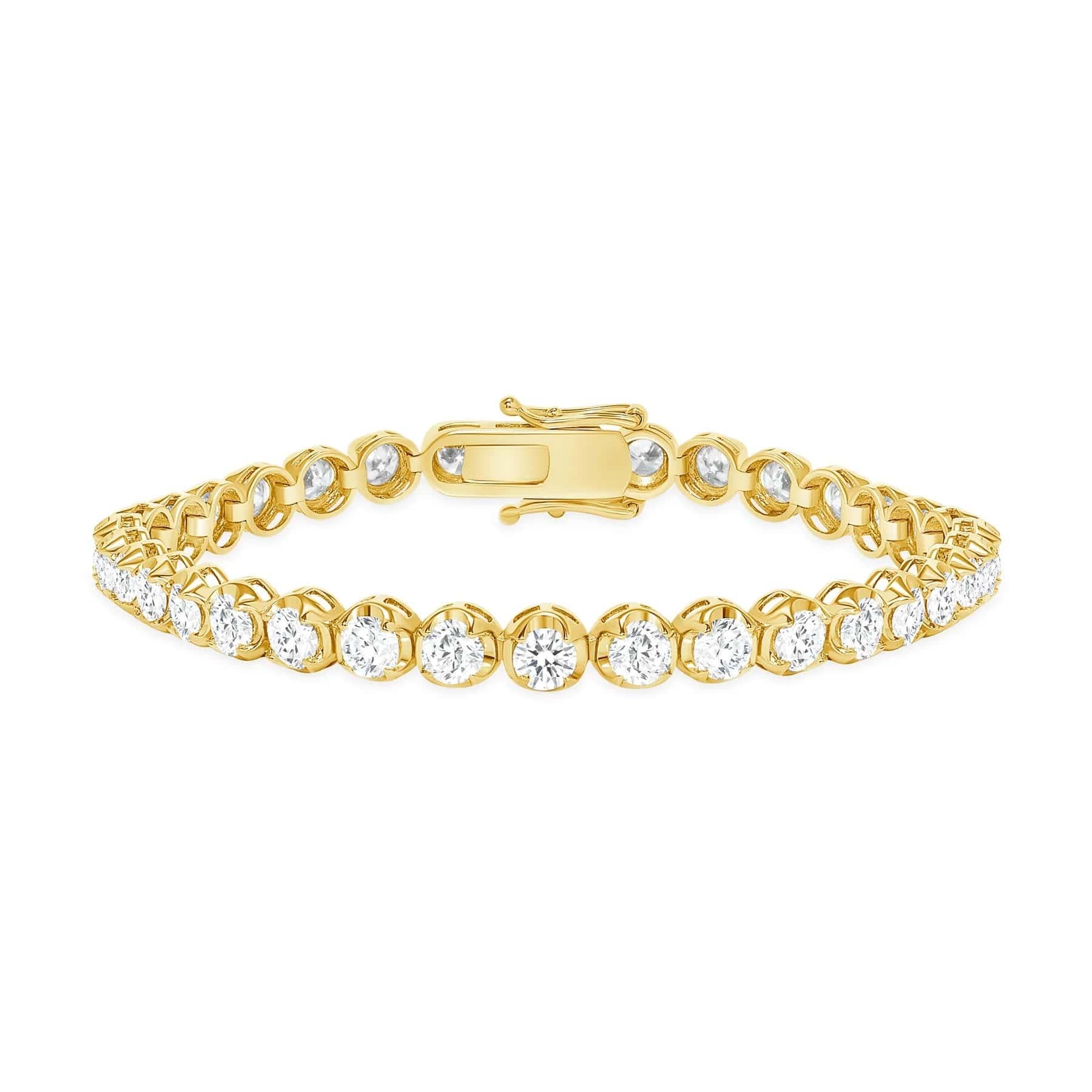 Moderne Bracelet tennis en or 14 carats avec lunette ronde et diamants en vente