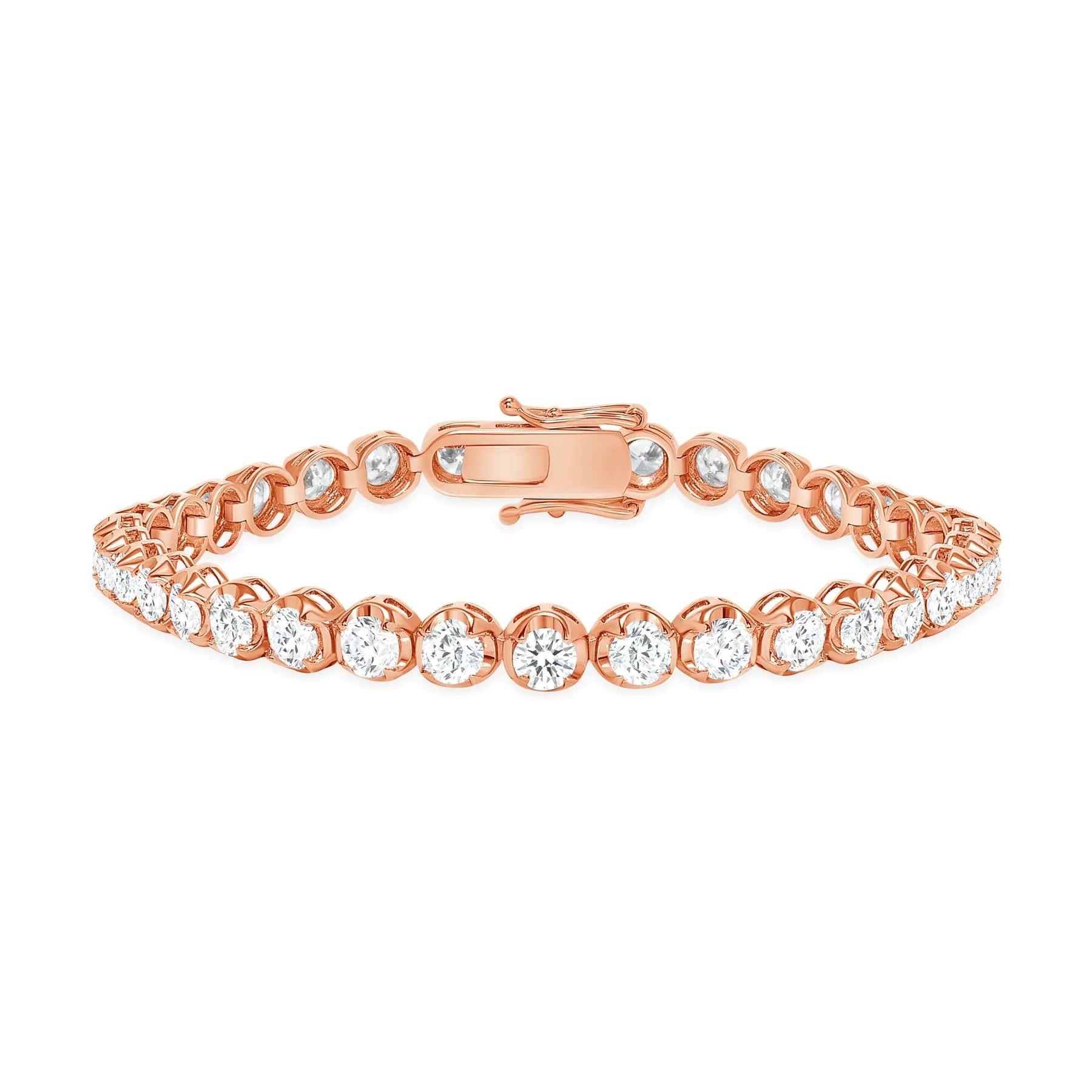 Taille ronde Bracelet tennis en or 14 carats avec lunette ronde et diamants en vente
