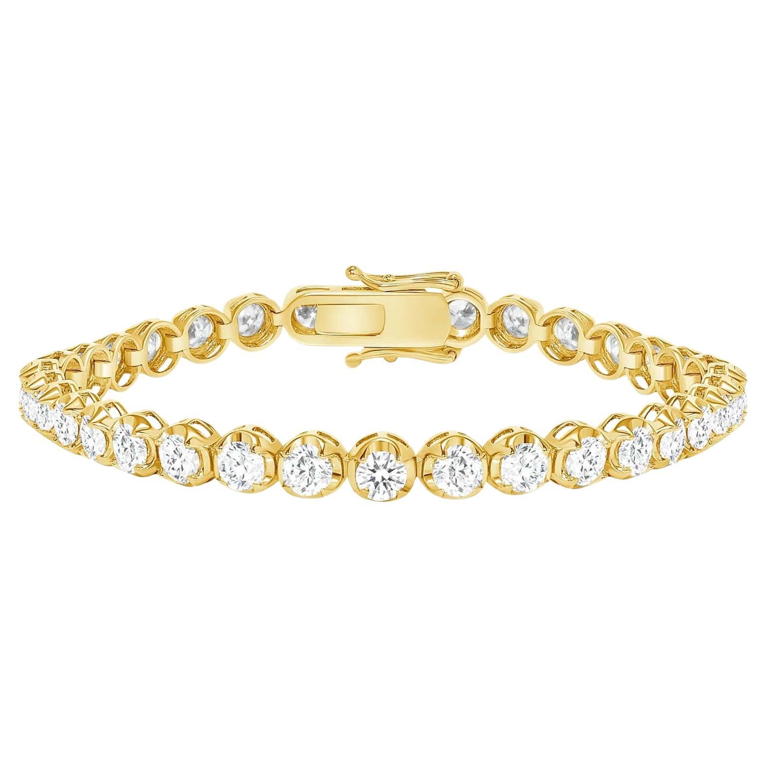 Bracelet tennis en or 14 carats avec lunette ronde et diamants en vente