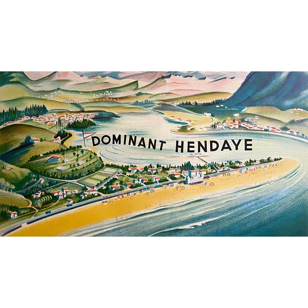 Very nice tourism poster made to promote the Sascoenea campsite which is located in the town of Hendaye.

Hendaye is a town in the French Basque Country, in the department of Pyrénées-Atlantiques in the region Nouvelle-Aquitaine. It is at the