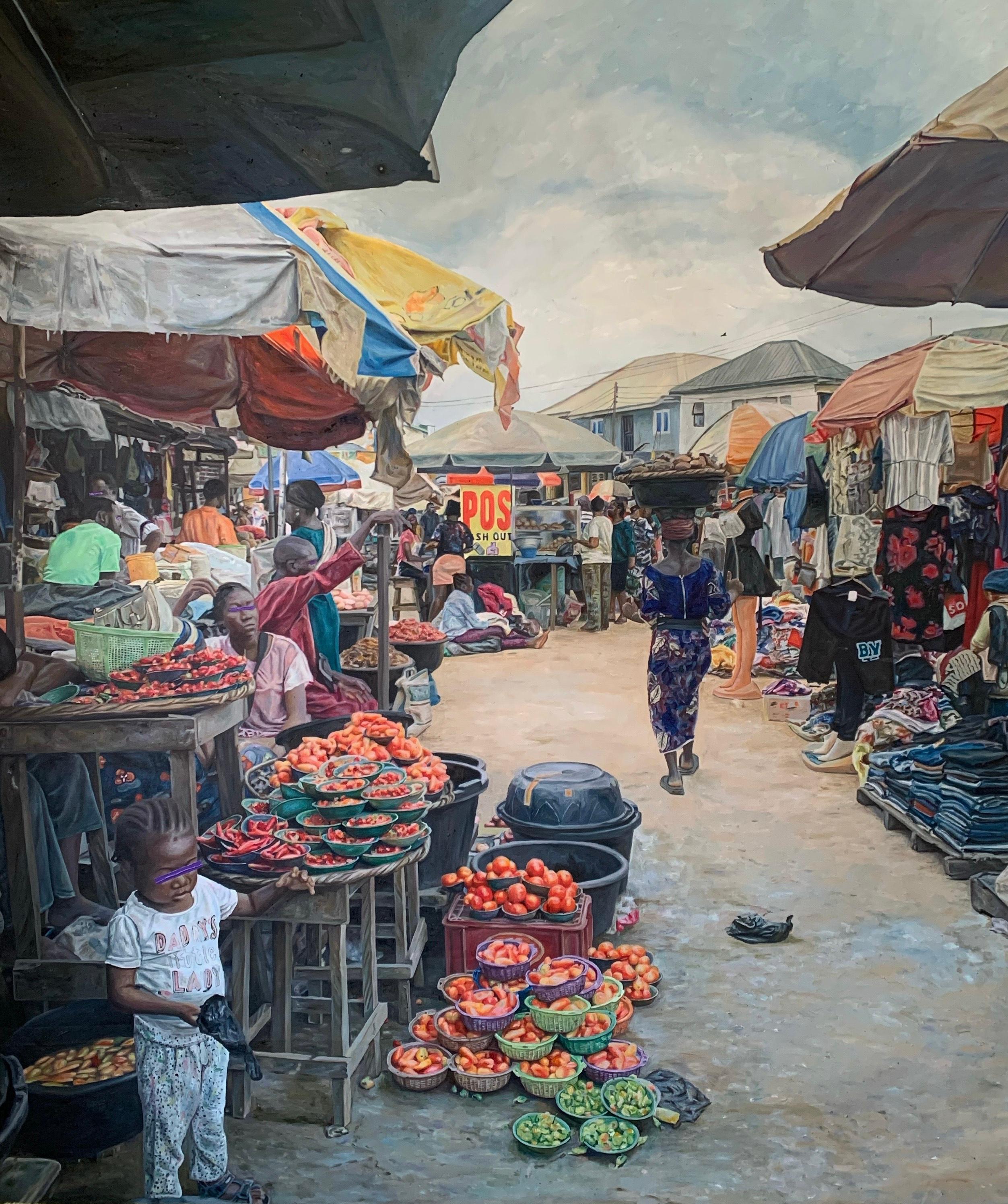 Mowe Market 2 -21st Century, Contemporary, Figurative, Marketplace, Vegetables