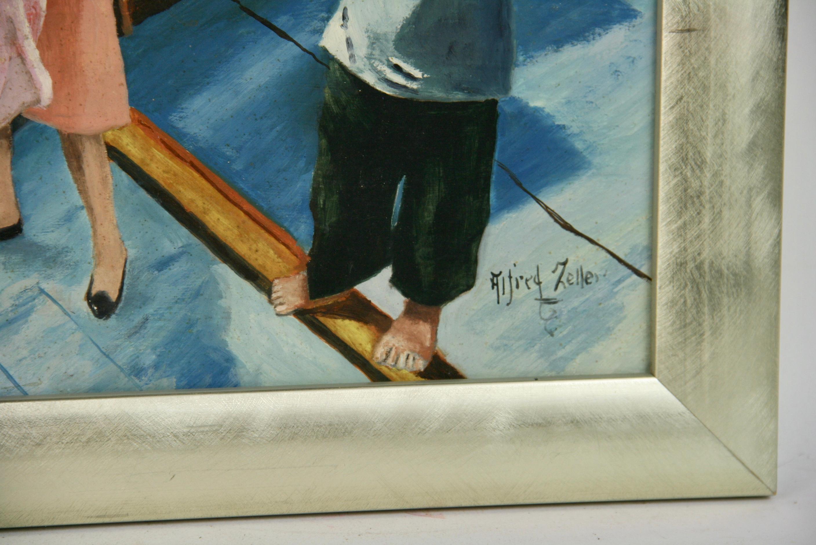 Viaggio in Oriente  Scena nautica figurativa anni '40 - Painting di A.Zeller