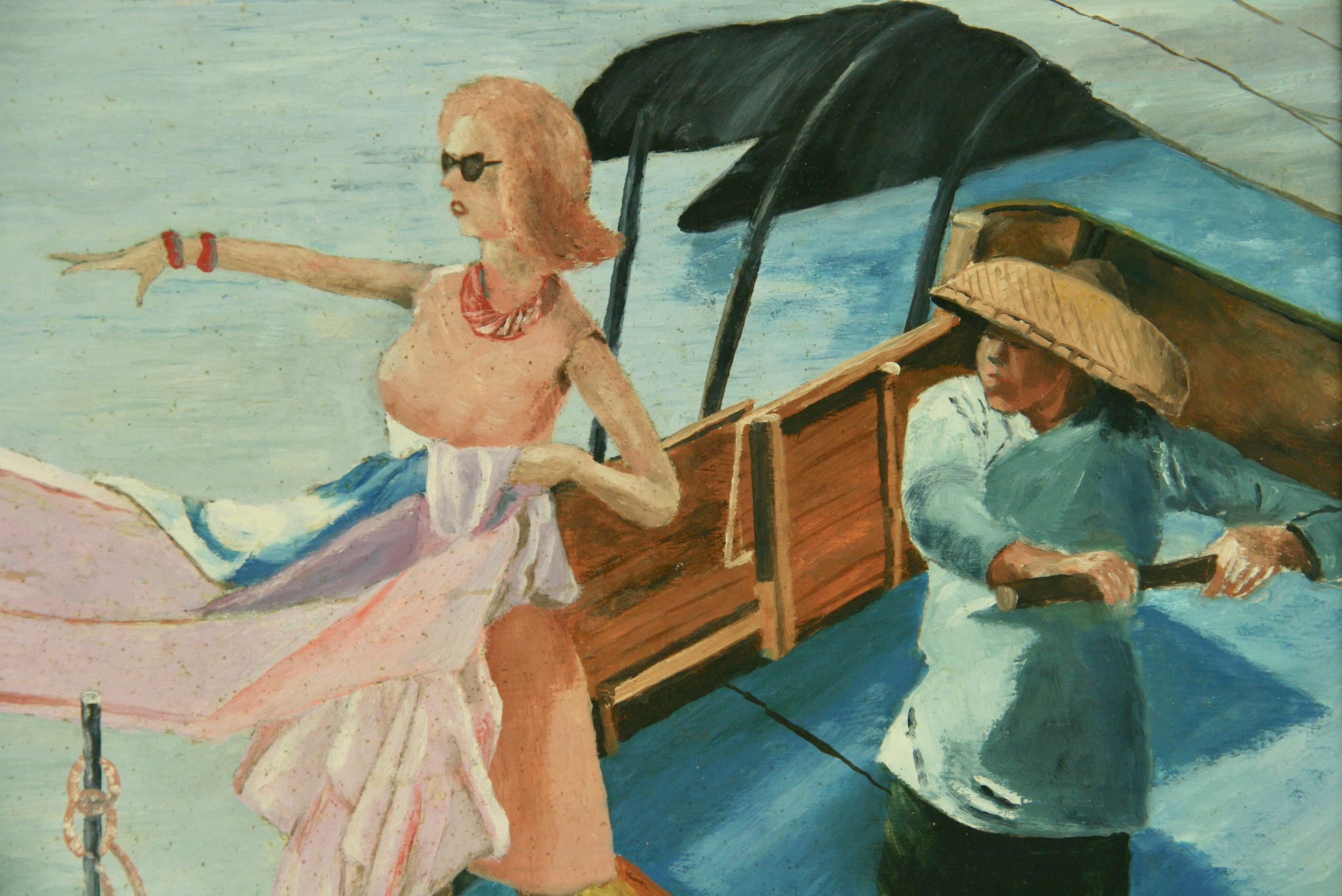 Viaggio in Oriente  Scena nautica figurativa anni '40 in vendita 1