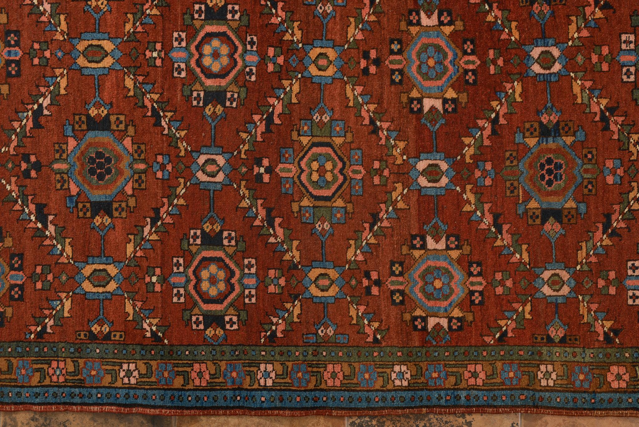 Hand-Knotted Azeri Old Gallery in Chocolate Color For Sale