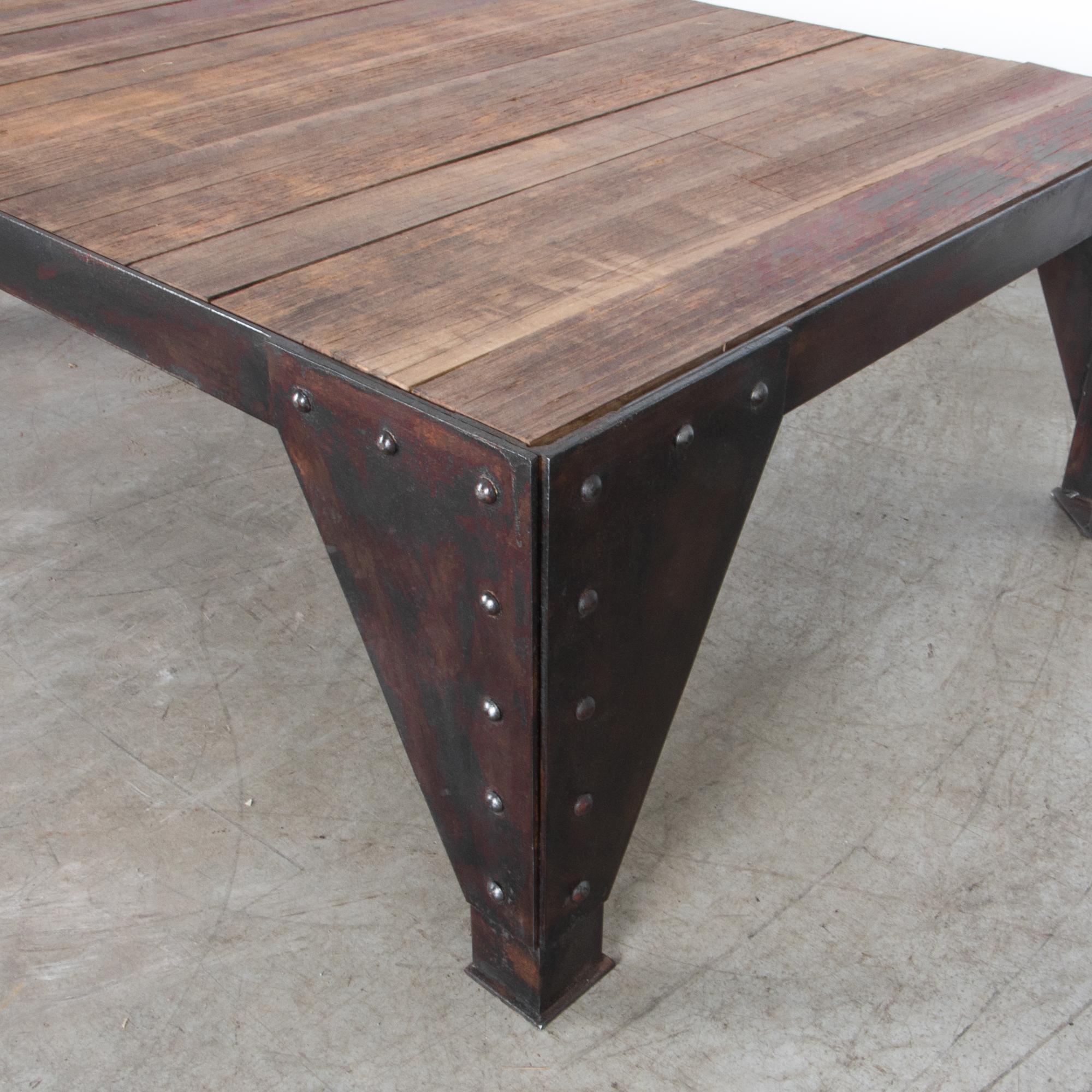 Contemporary Azobe Wood Iron Coffee Table For Sale