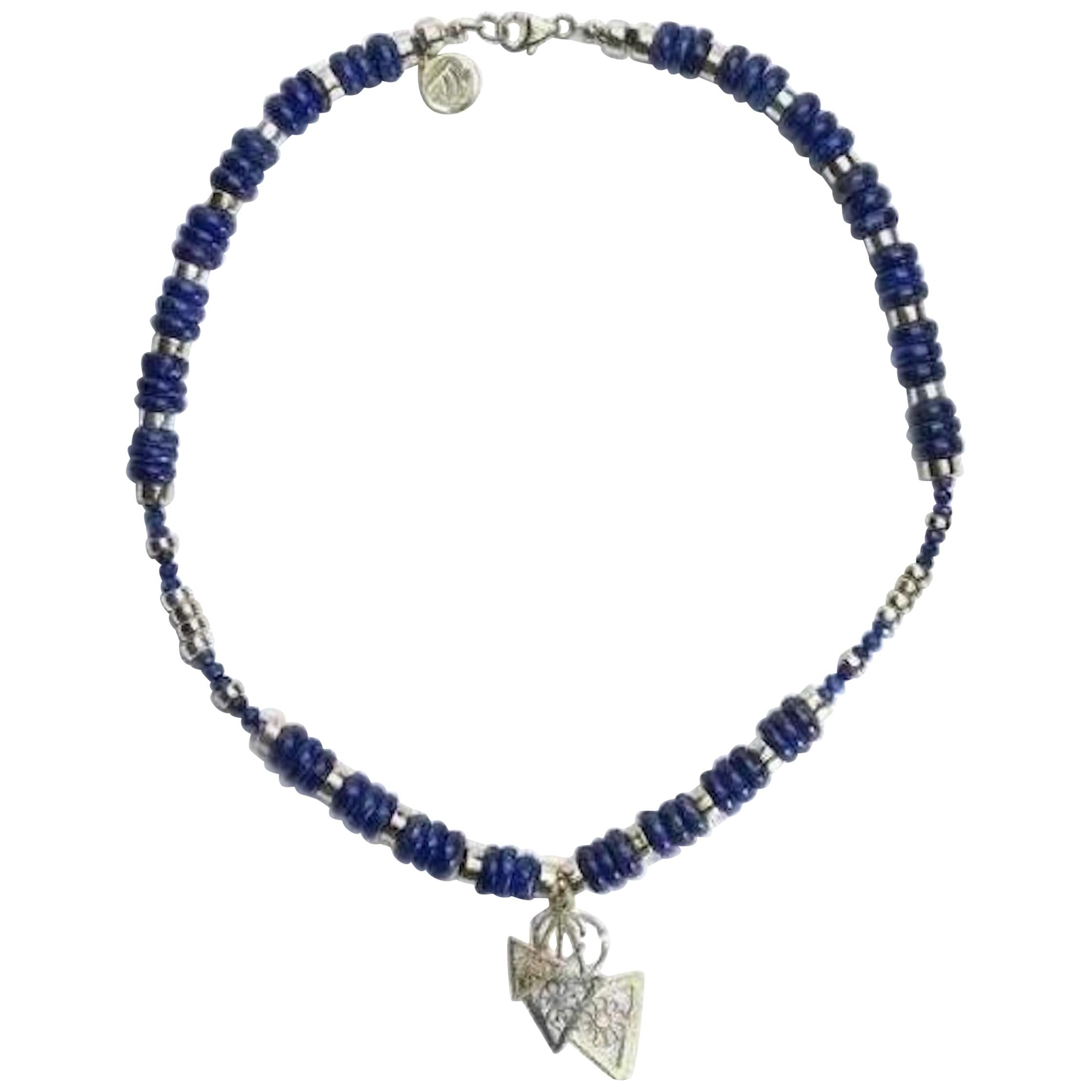 Blue Lapis Gold Silver Azrak Necklace  For Sale