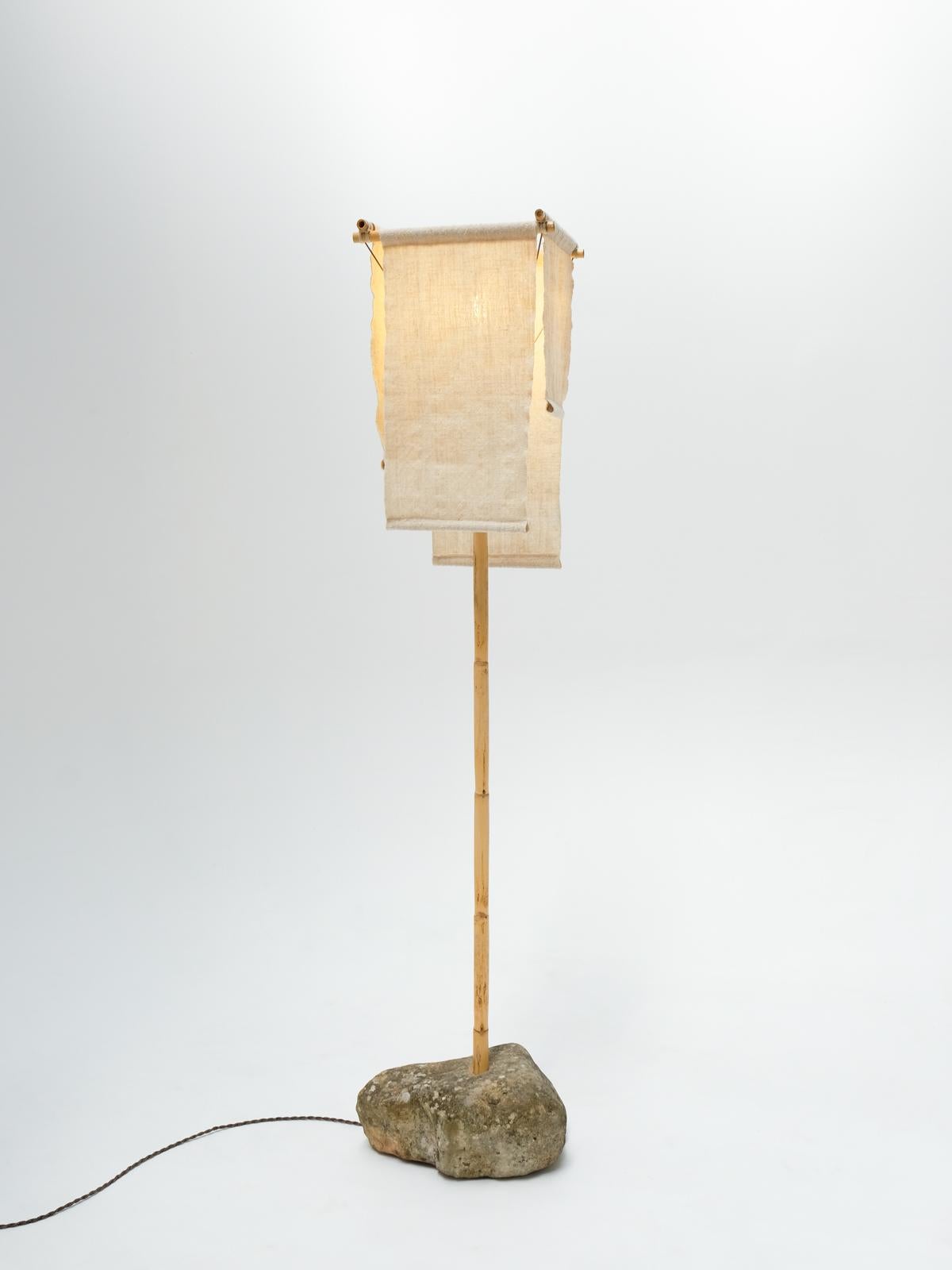 Azru Floor Lamp, Handspun, Handwoven Lampshade, Made of Local Rock & Reed For Sale 2