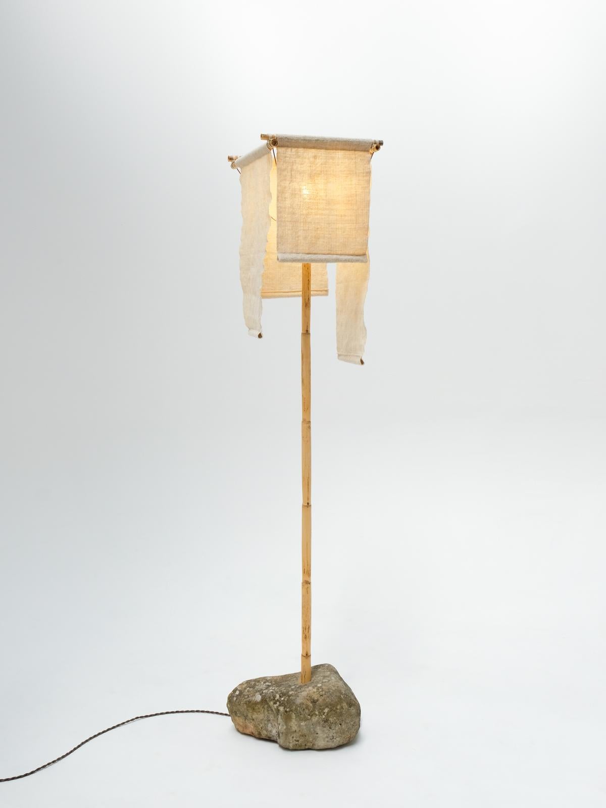 Azru Floor Lamp, Handspun, Handwoven Lampshade, Made of Local Rock & Reed For Sale 3