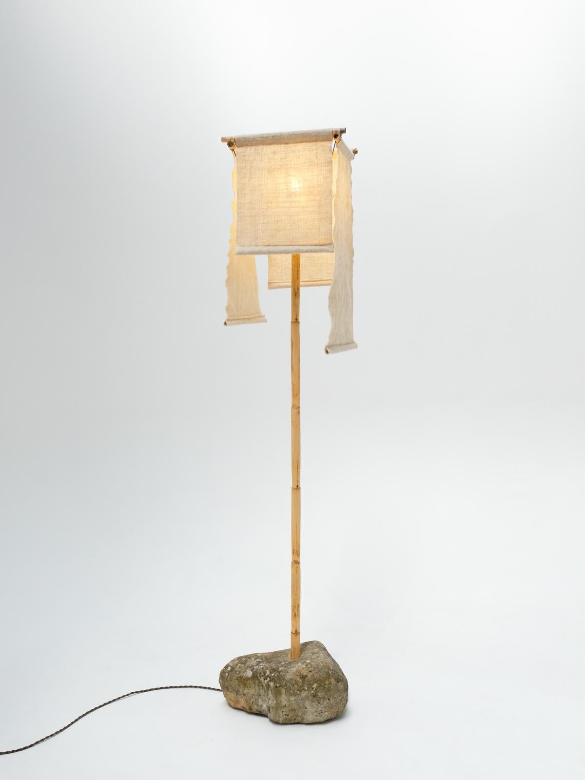 Azru Floor Lamp, Handspun, Handwoven Lampshade, Made of Local Rock & Reed For Sale 4