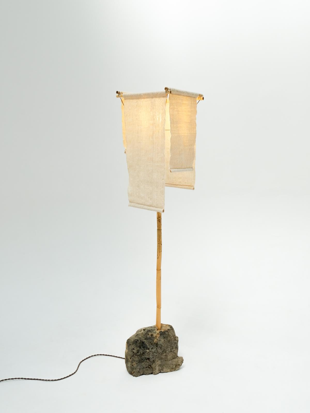 Azru Floor Lamp, Handspun, Handwoven Lampshade, Made of Local Rock & Reed For Sale 6