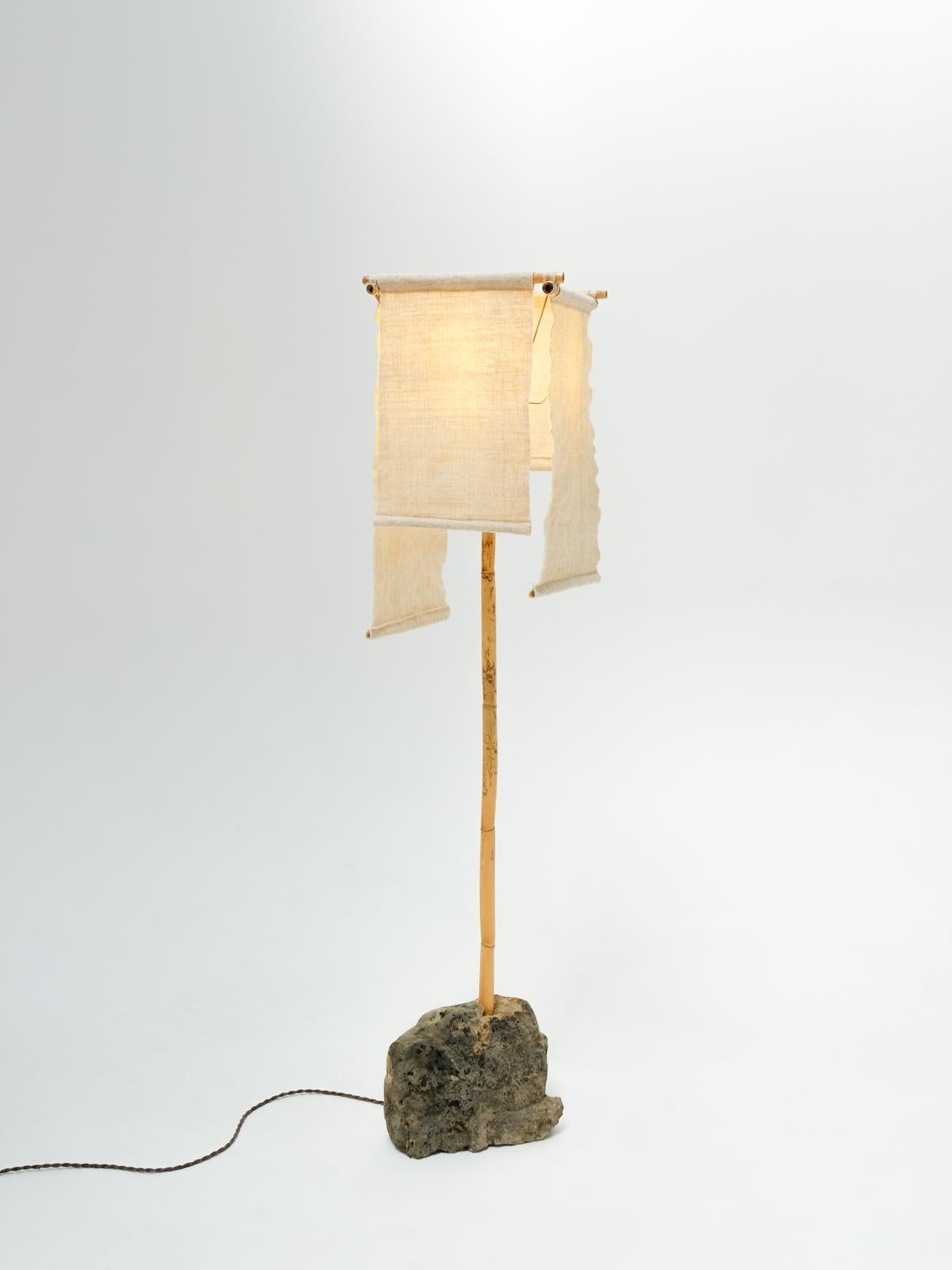 Azru Floor Lamp, Handspun, Handwoven Lampshade, Made of Local Rock & Reed For Sale 10