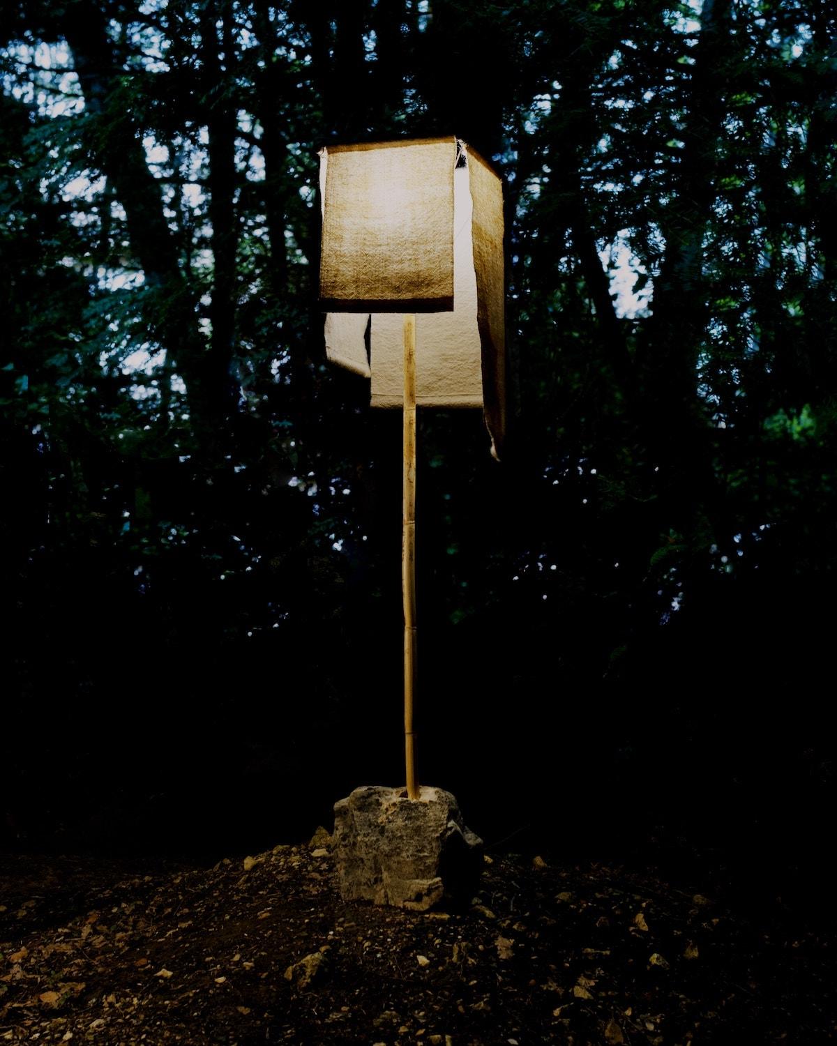 Azru Floor Lamp, Handspun, Handwoven Lampshade, Made of Local Rock & Reed 1