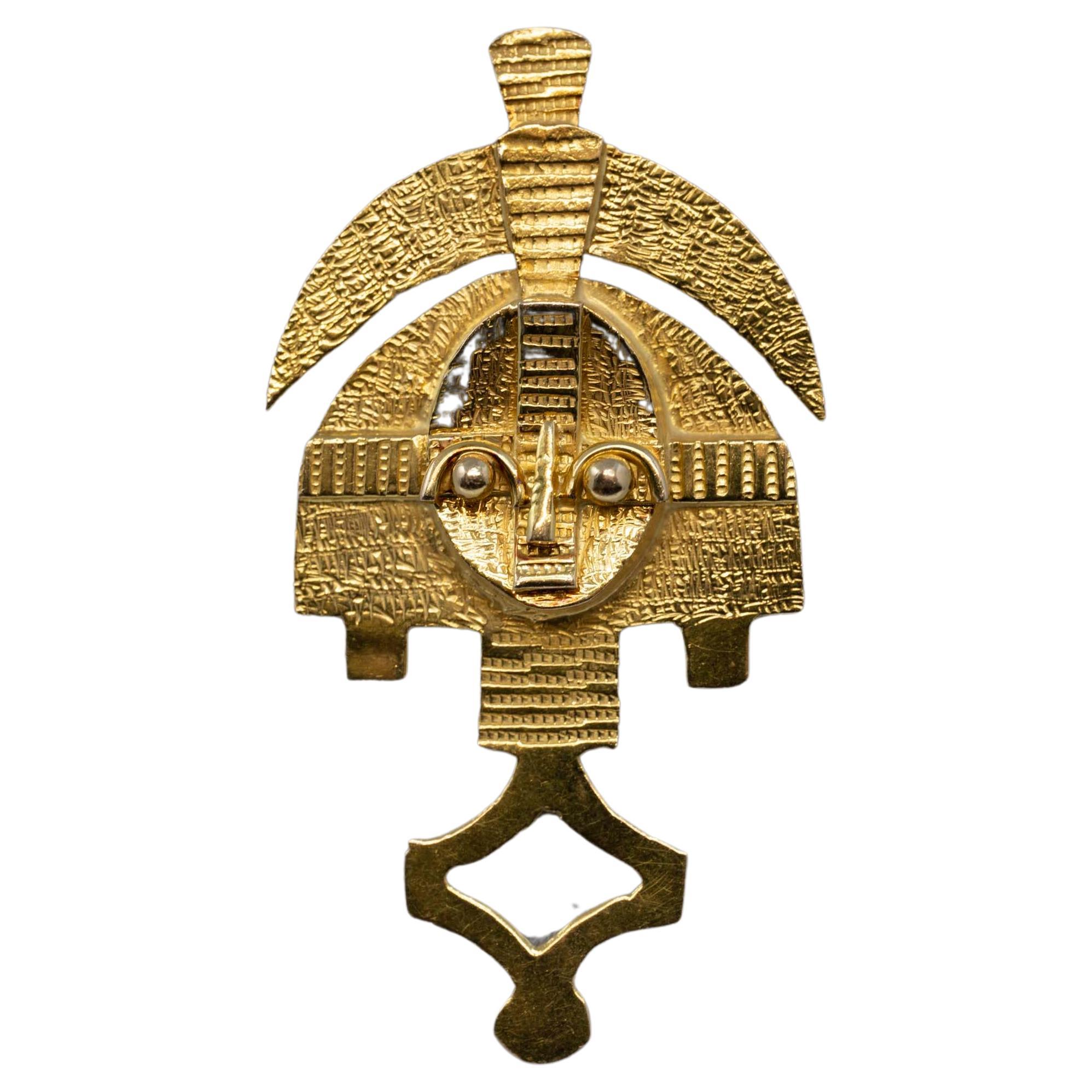 Aztec 18k Gold God Pendant For Sale