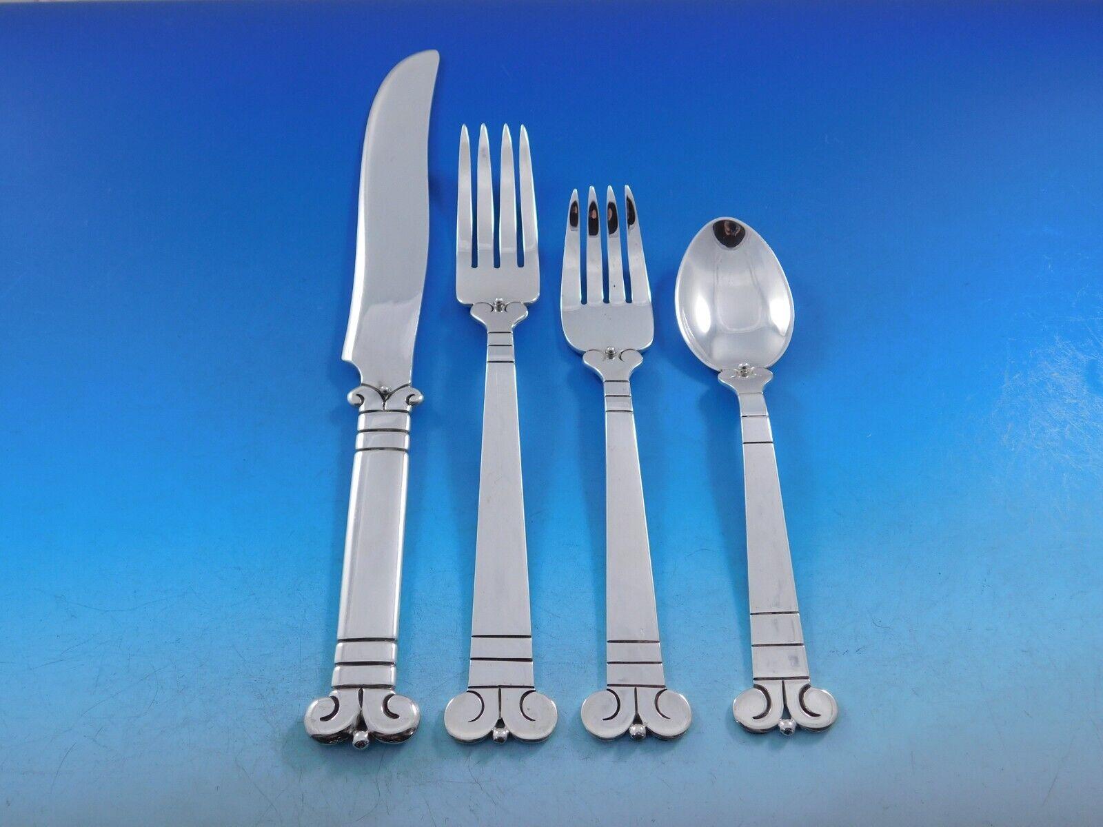 Aztec by Hector Aguilar Mexico Sterling Silver Flatware Set Service 77p Dinner In Excellent Condition In Big Bend, WI
