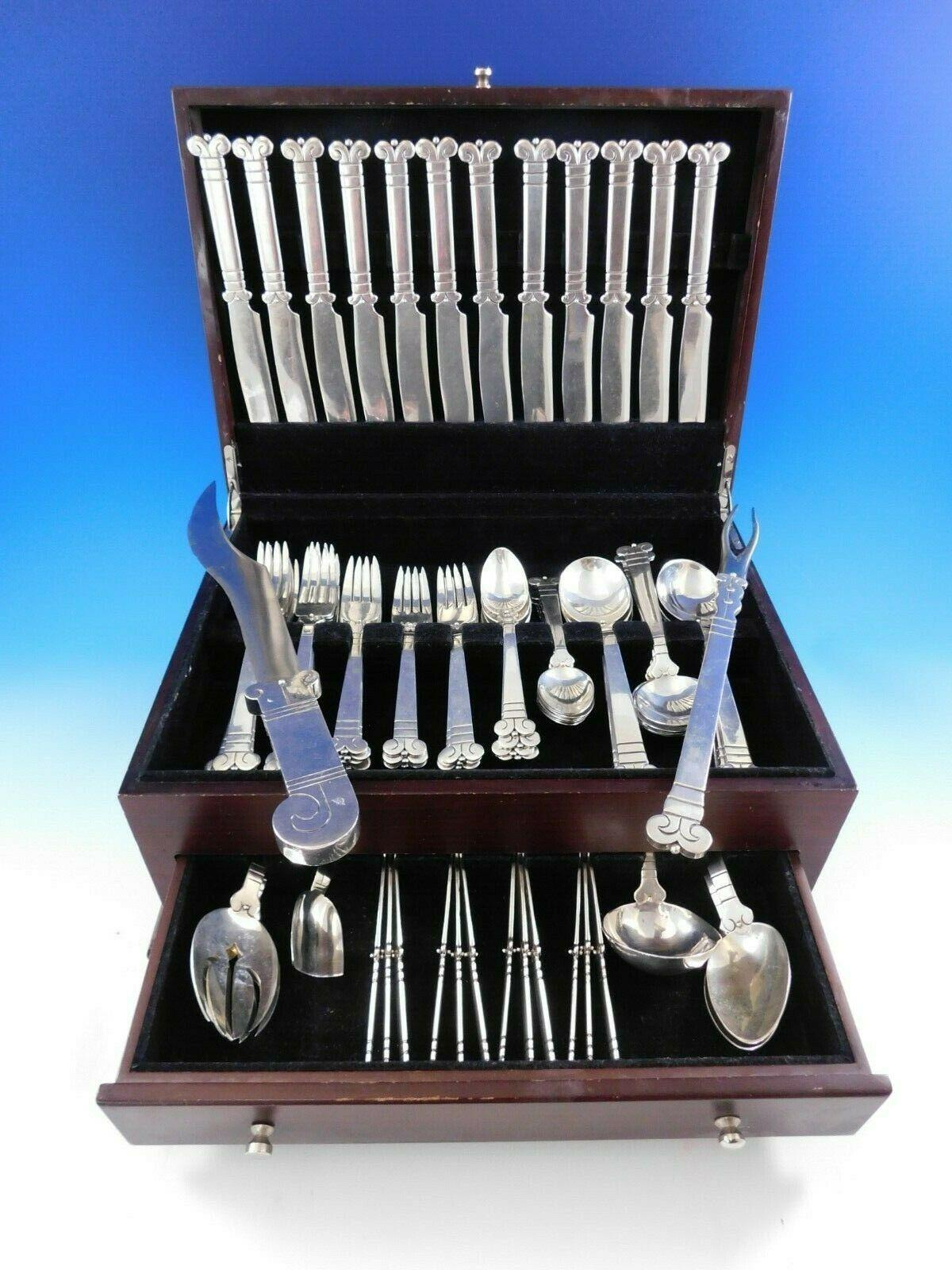 Hector Aguilar

Exceedingly rare 80 piece set of sterling silver flatware by Hector Aguilar, Taxco, Mexico in the scarce “Aztec” pattern, circa 1940-1955. This very handsome design was one of Aguilar's most iconic creations. 

This superb set