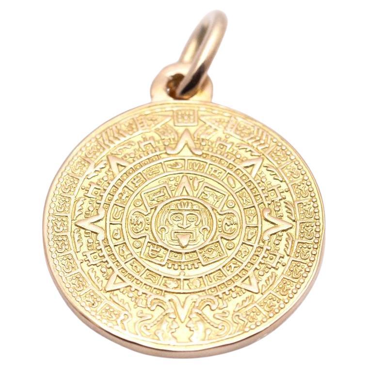 Aztec Calendar Medal in Yellow Gold For Sale
