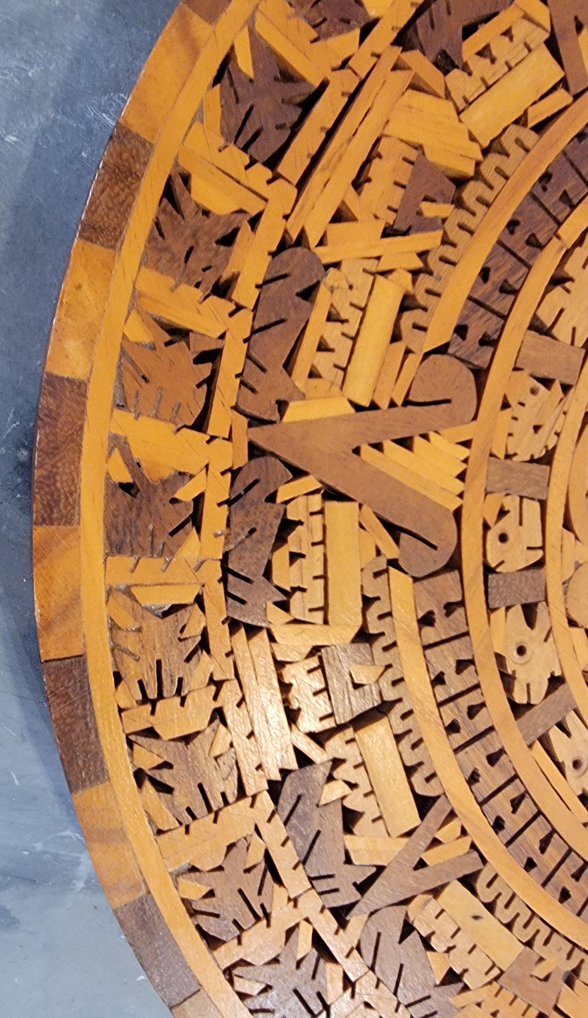 Folk Art Aztec Calendar Wood Marquetry