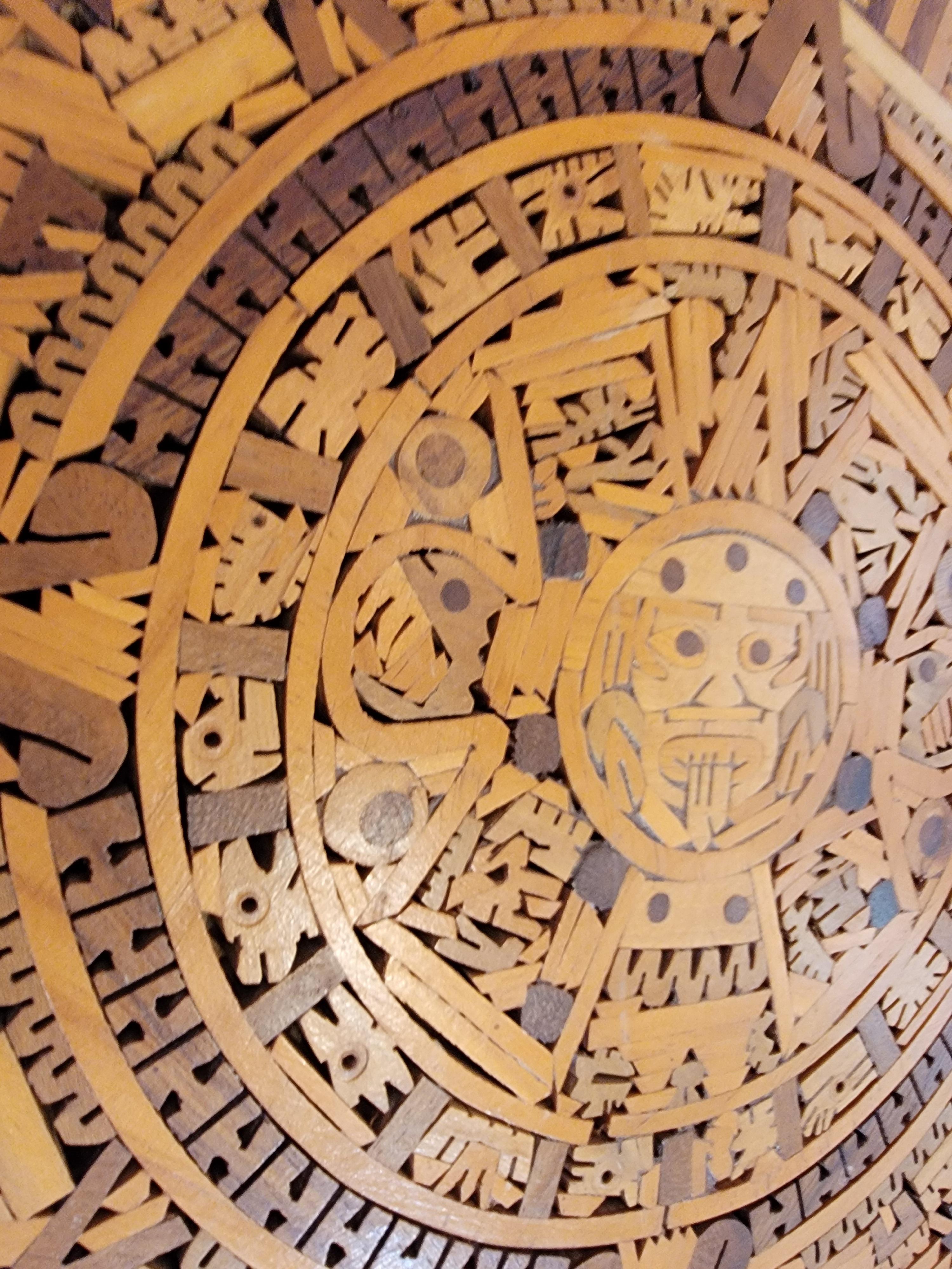 Mexican Aztec Calendar Wood Marquetry