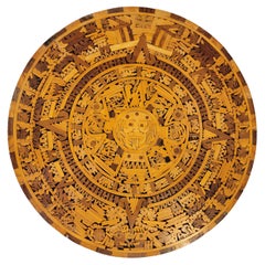 Vintage Aztec Calendar Wood Marquetry