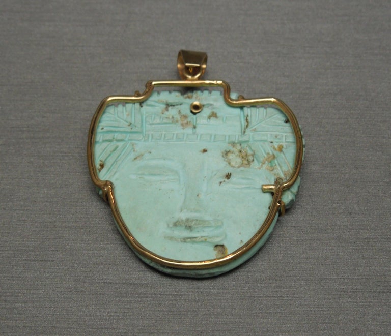 Aztec Carved Turquoise Amulet Pendant at 1stDibs