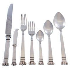 Aztec Column by Pedro Castillo Mexican Taxco Sterling Silver Flatware Set 57 pc