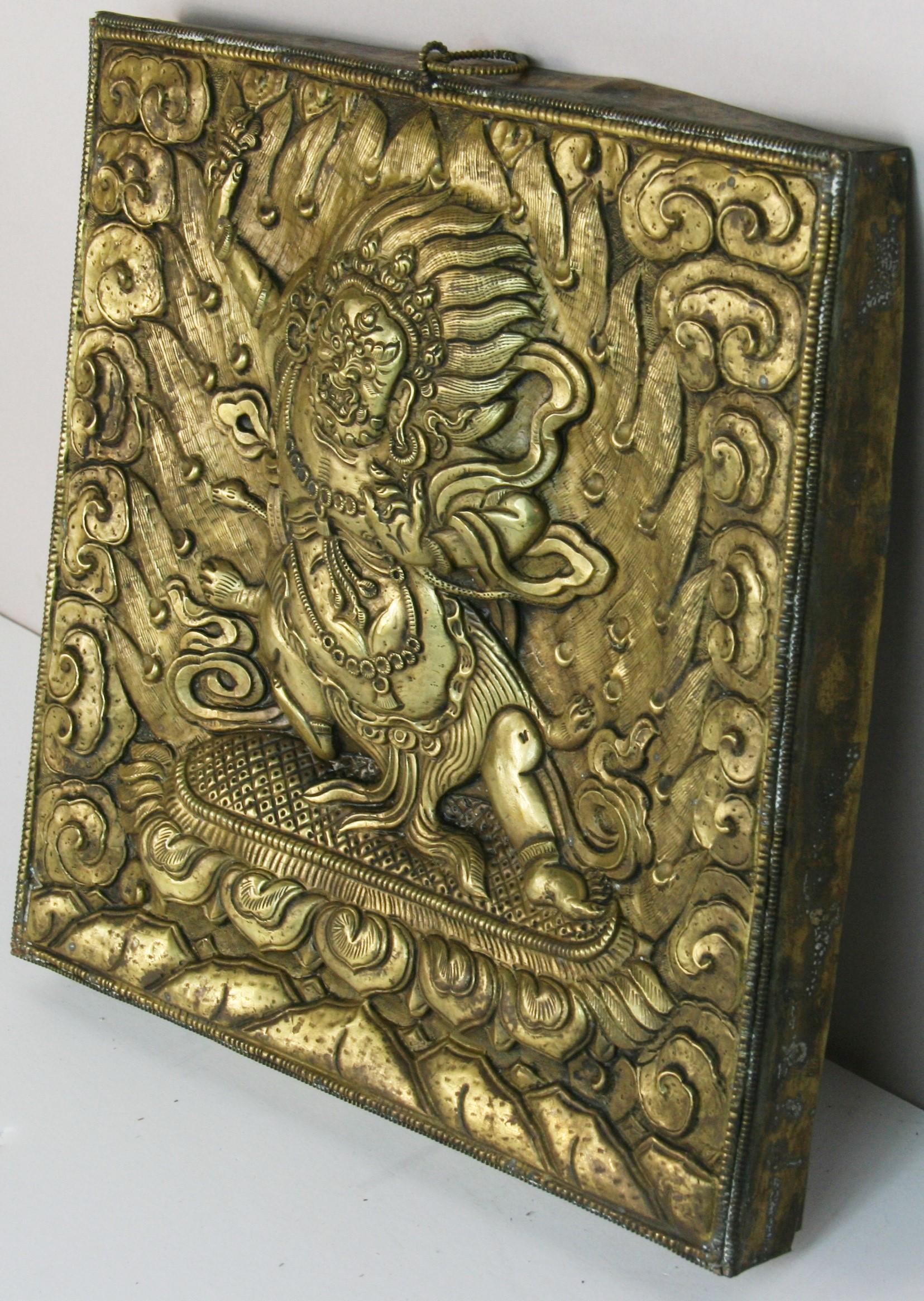 Aztec Diety Brass Repousse Wall Sculpture  Early 20th Century For Sale 2