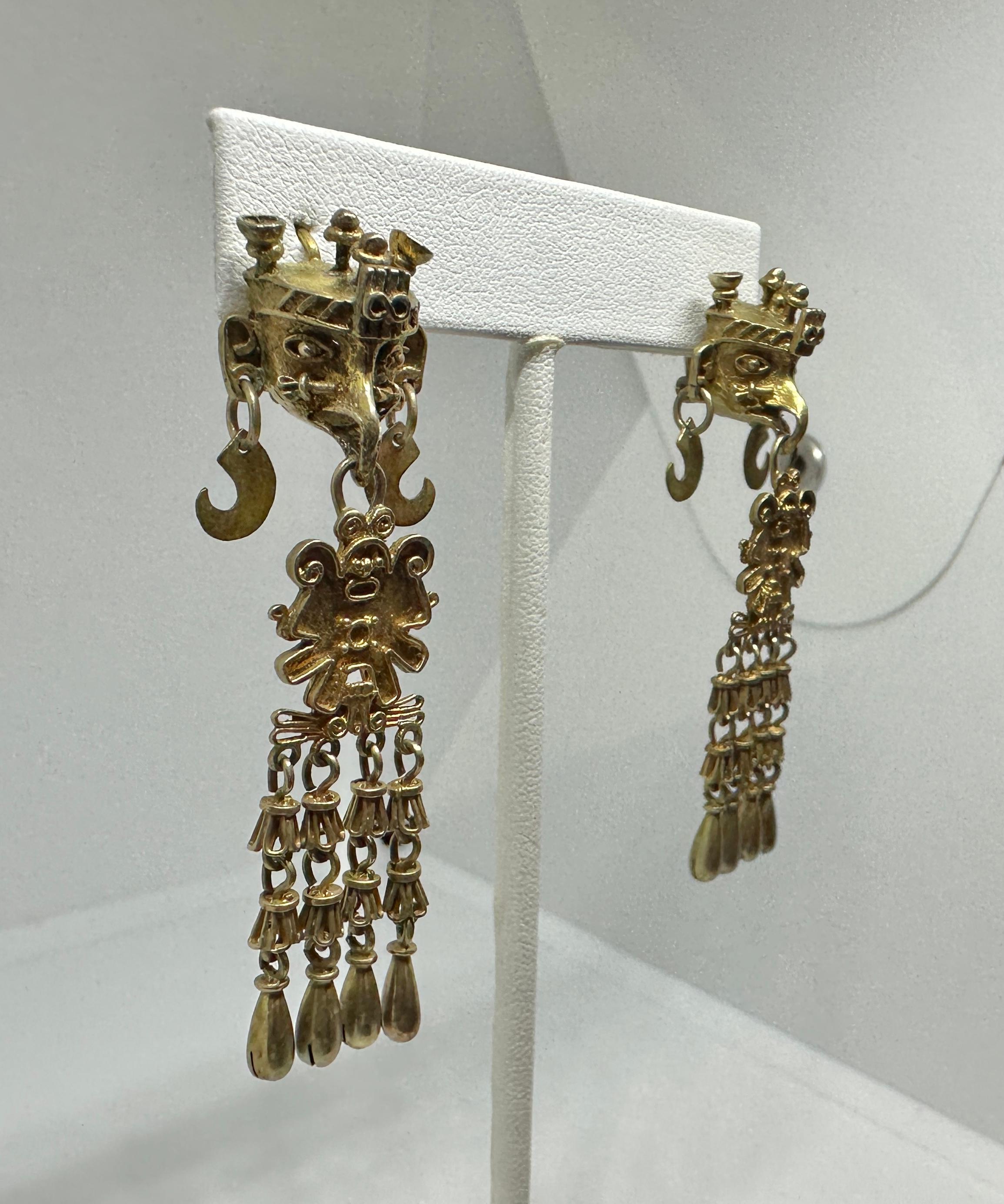 Aztec Earrings Descending Eagle Warrior Cuauhtemoc Sterling Silver Gold Plated (Indigene Kunst (Nord-/Südamerika)) im Angebot