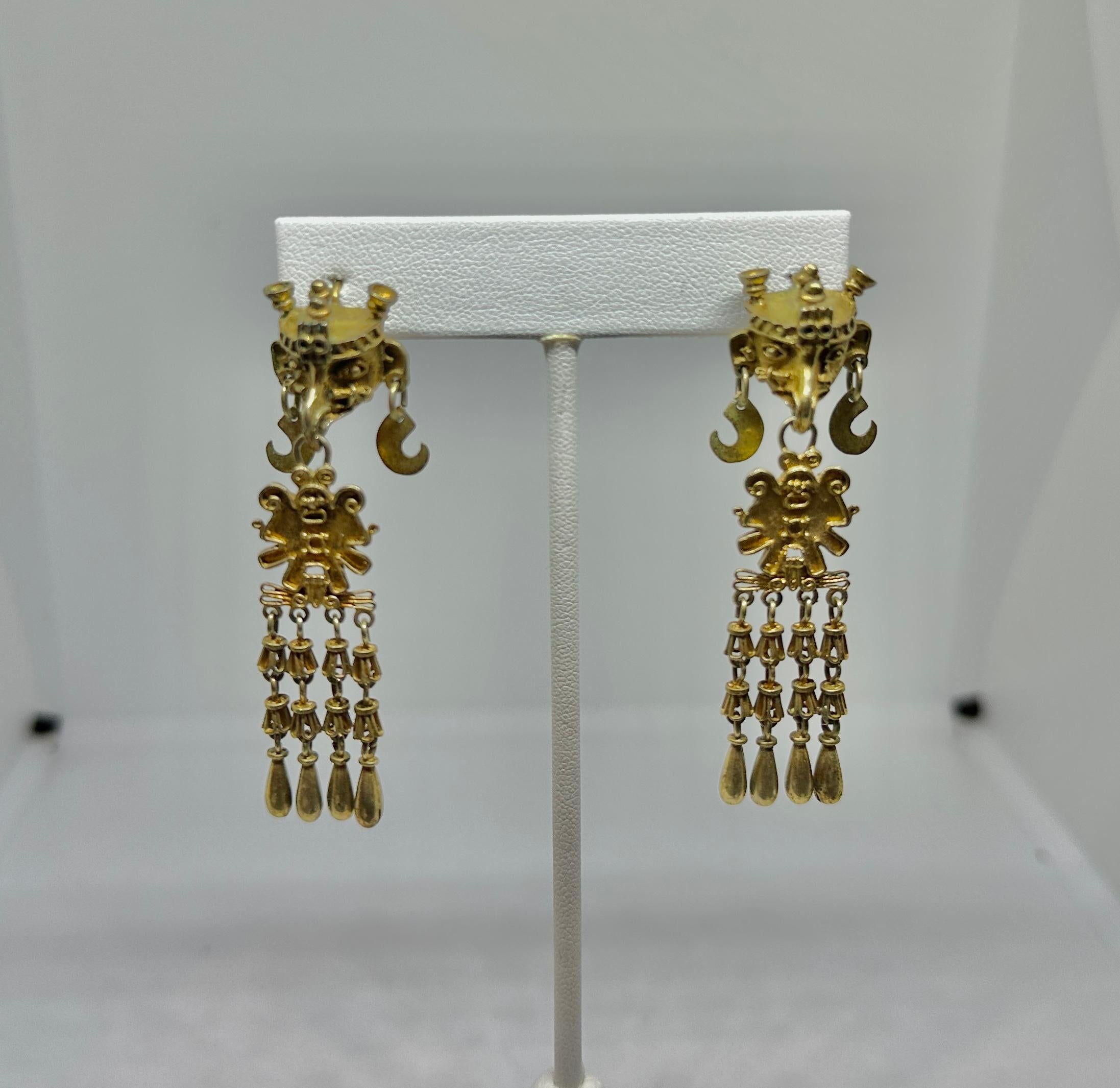 Aztec Earrings Descending Eagle Warrior Cuauhtemoc Sterling Silver Gold Plated für Damen oder Herren im Angebot