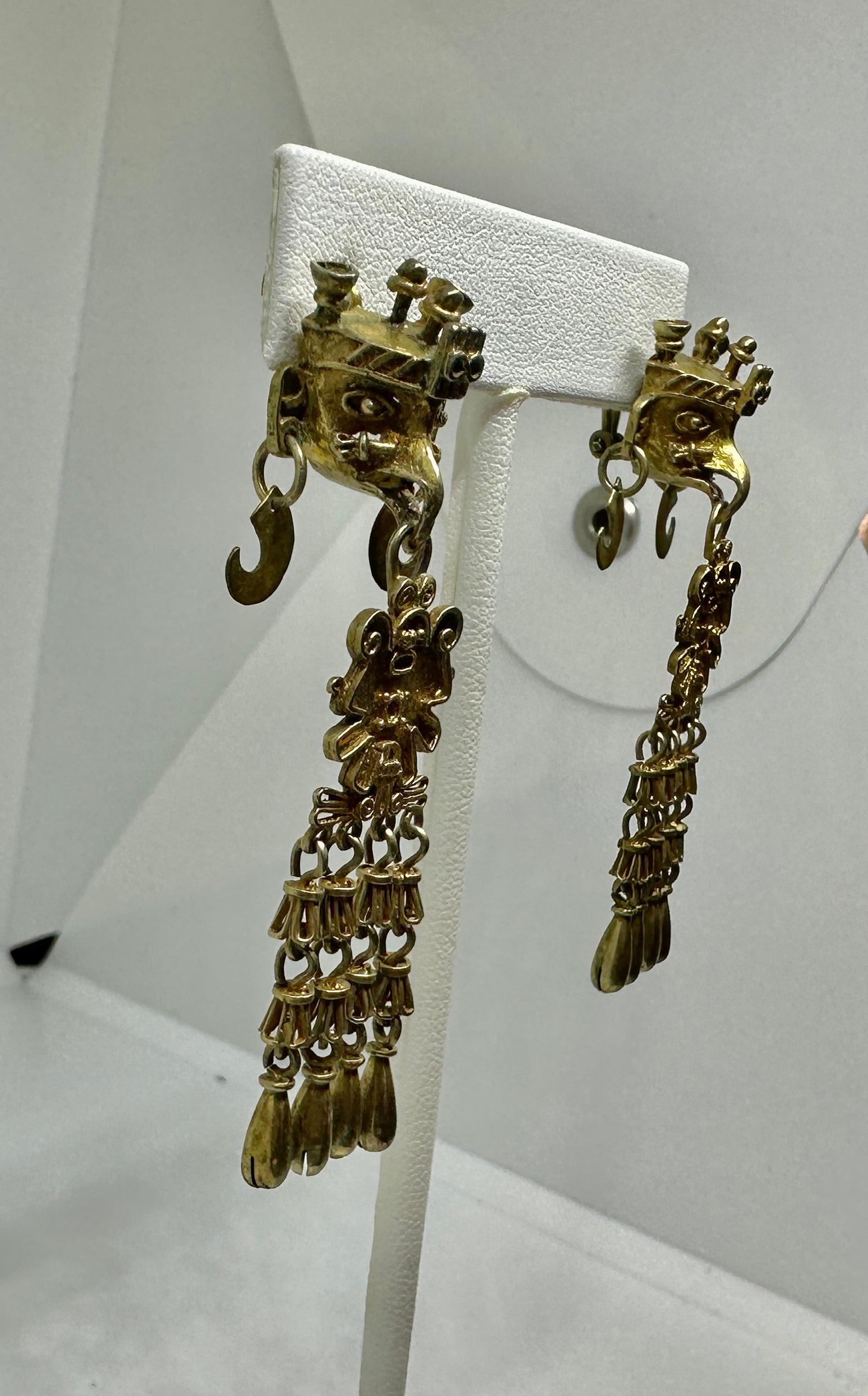 Aztec Earrings Descending Eagle Warrior Cuauhtemoc Sterling Silver Gold Plated im Angebot 1