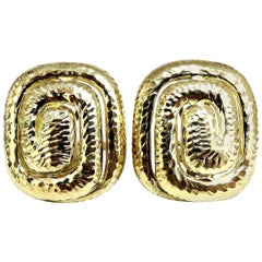 Aztec Inca South American Endless Maze Domed Hammered Rustic Earrings 18 Karat*