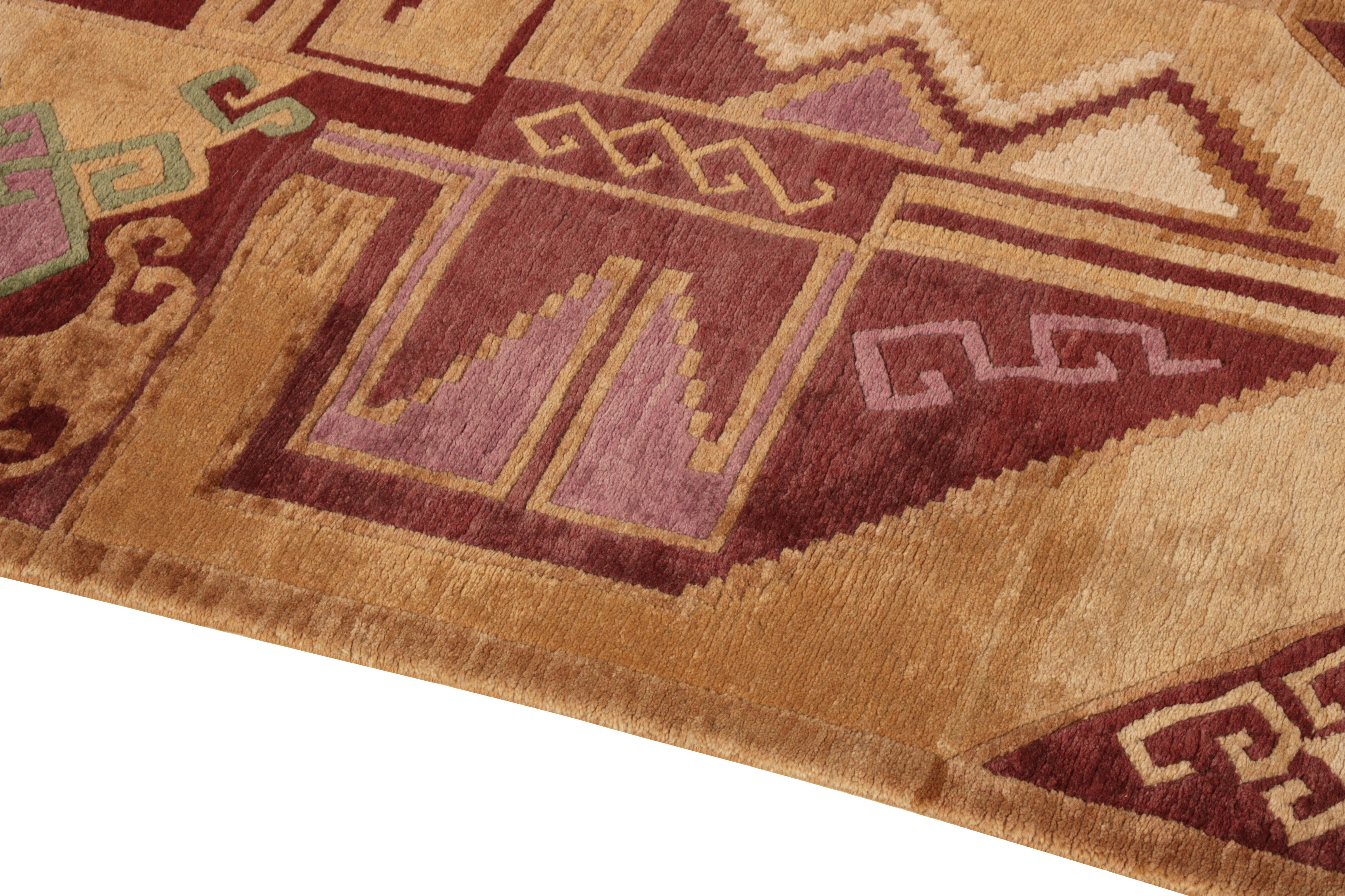 Hand-Knotted Rug & Kilim's Aztec Inspired Runner Beige-Brown Maroon Tribal Rug