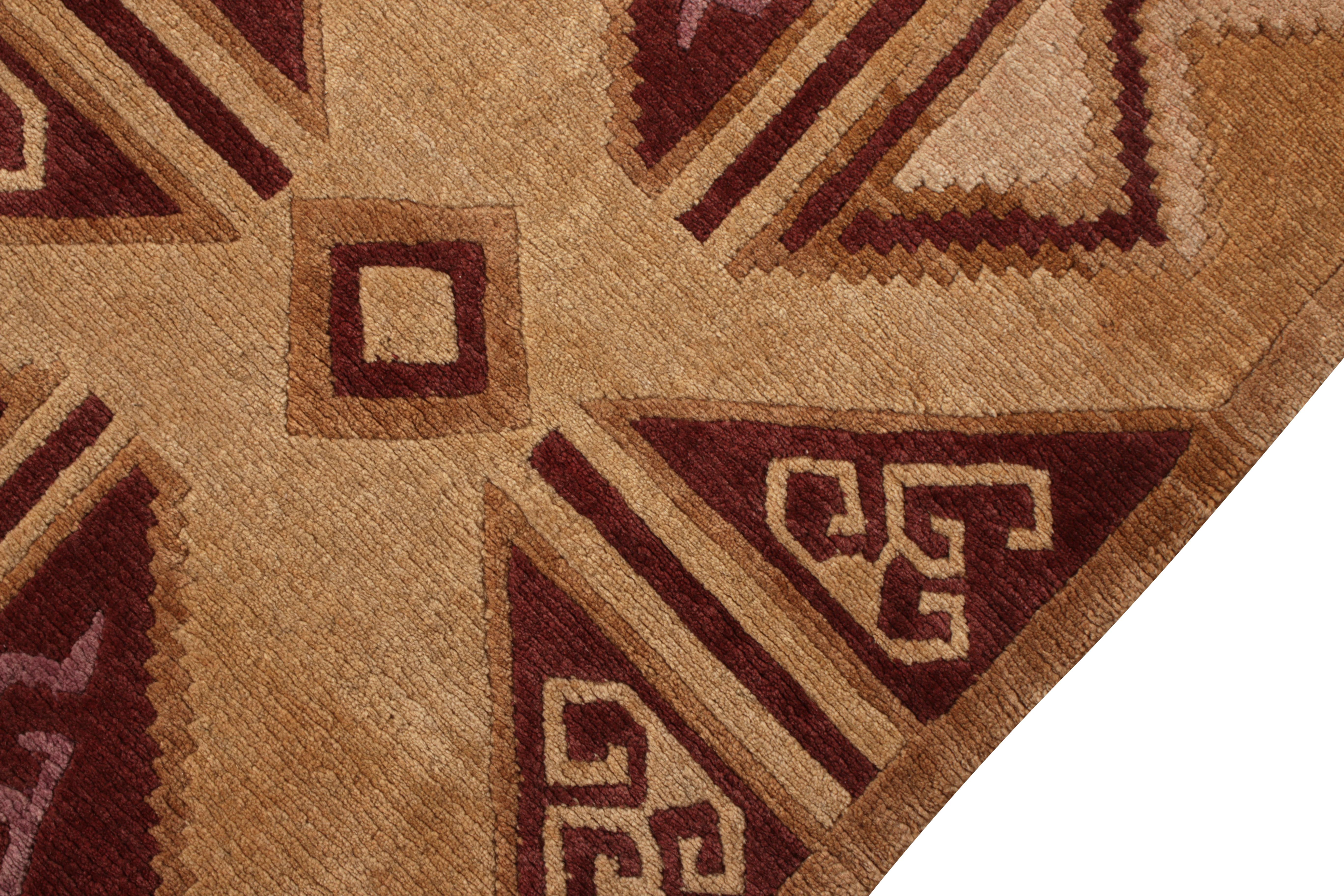 Rug & Kilim's Aztec Inspired Runner Beige-Brown Maroon Tribal Rug In Excellent Condition In Long Island City, NY