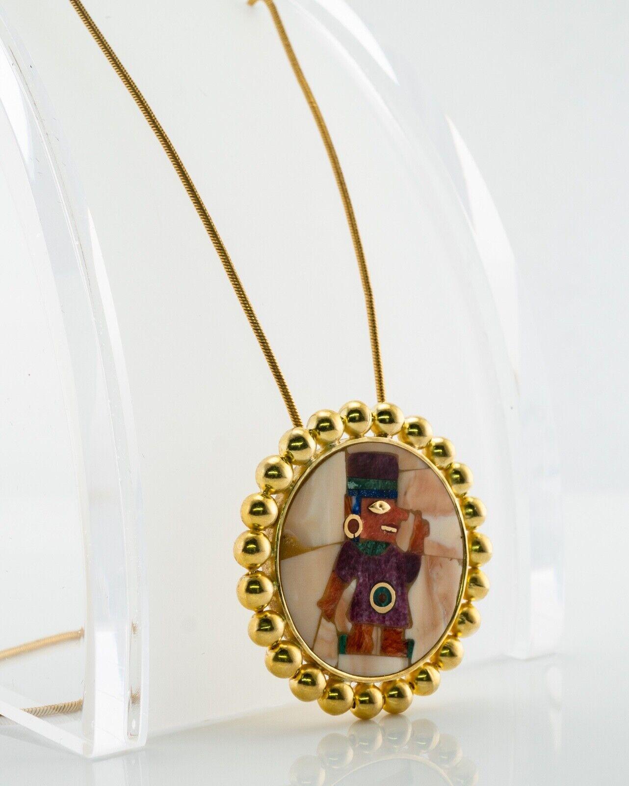 Broche pendentif figure aztèque péruvienne en or 18K en vente 3