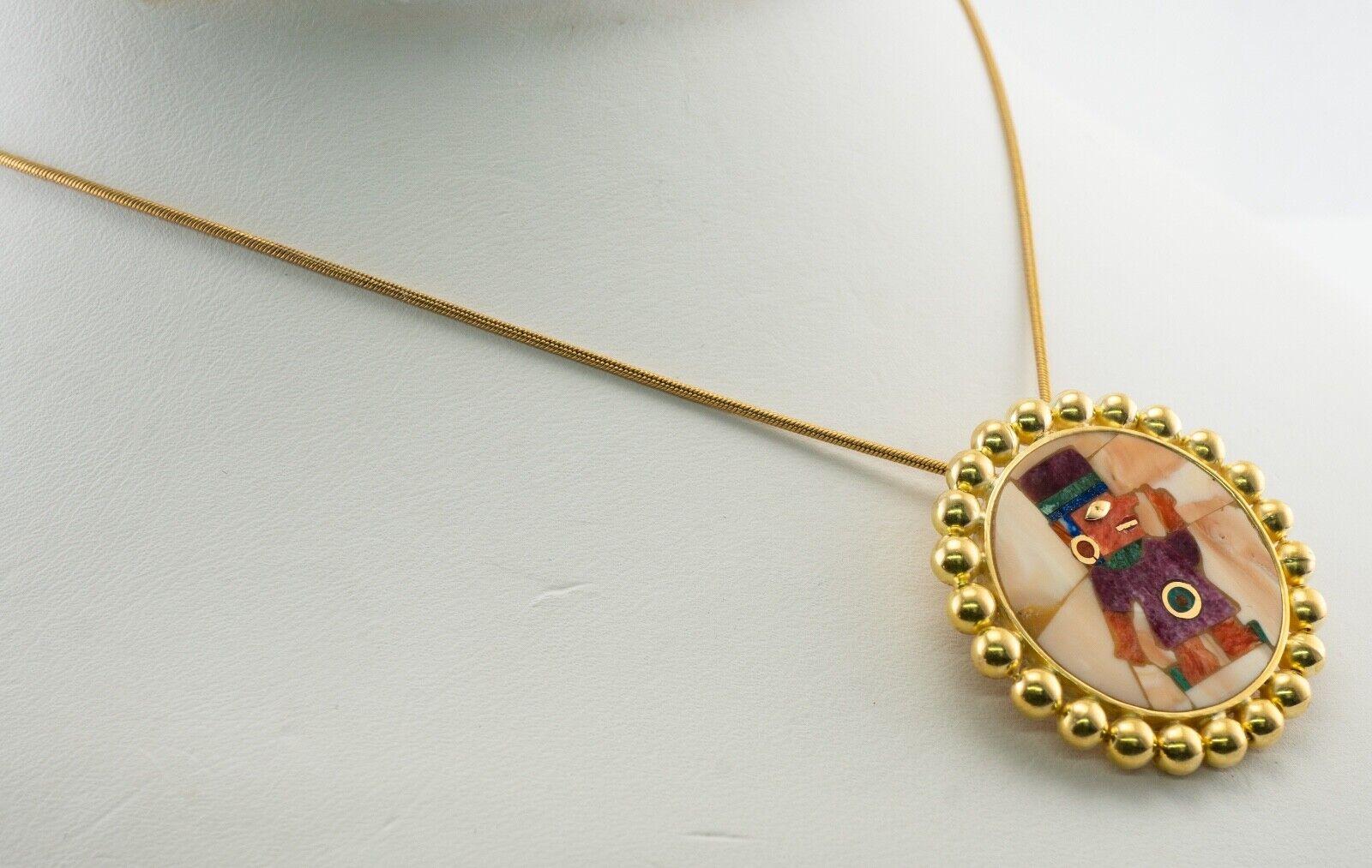 Spilla con ciondolo a forma di figura azteca peruviana in oro giallo 18 carati in vendita 7