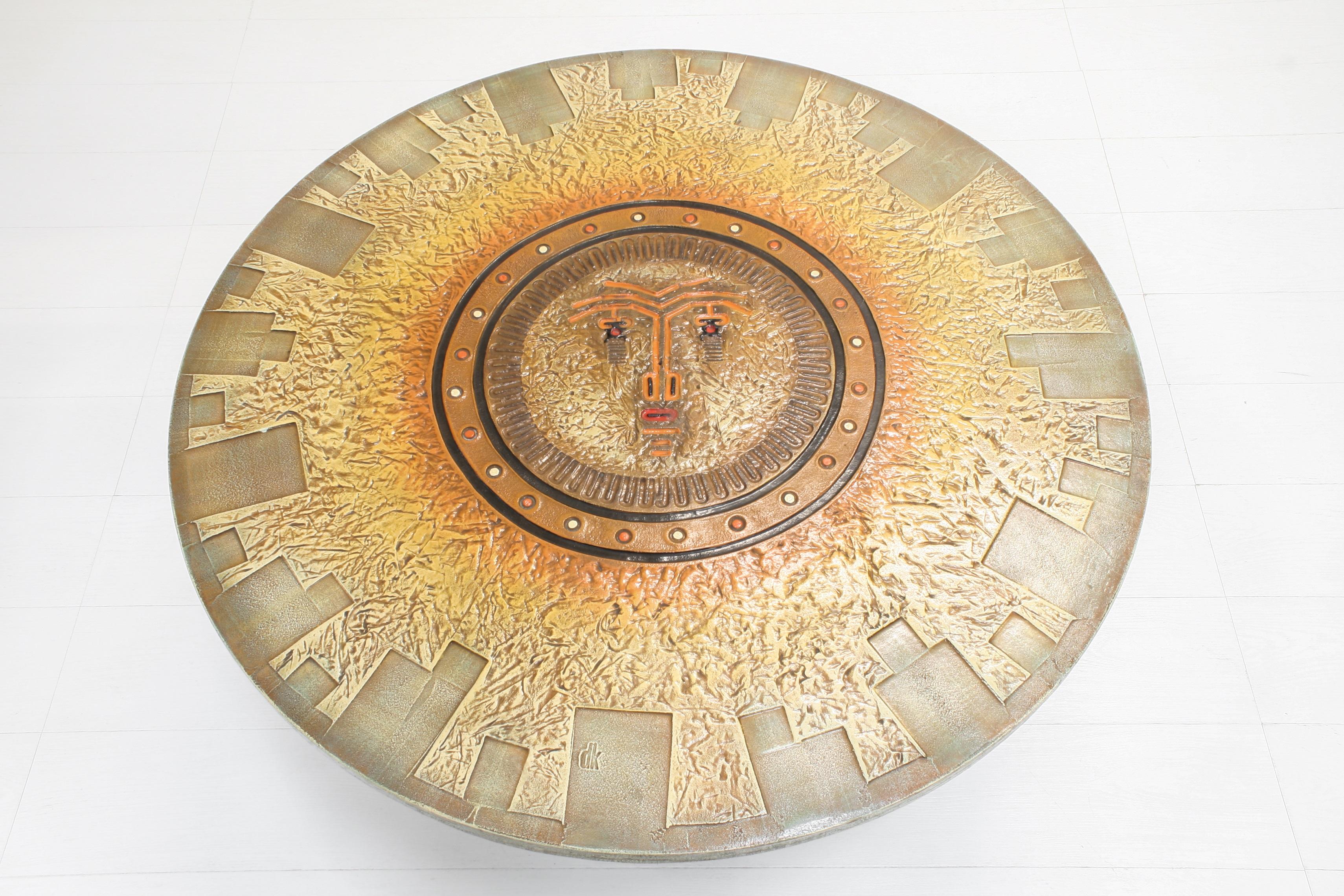 Other Aztec Relief Art Sunburst Coffee Table by DK