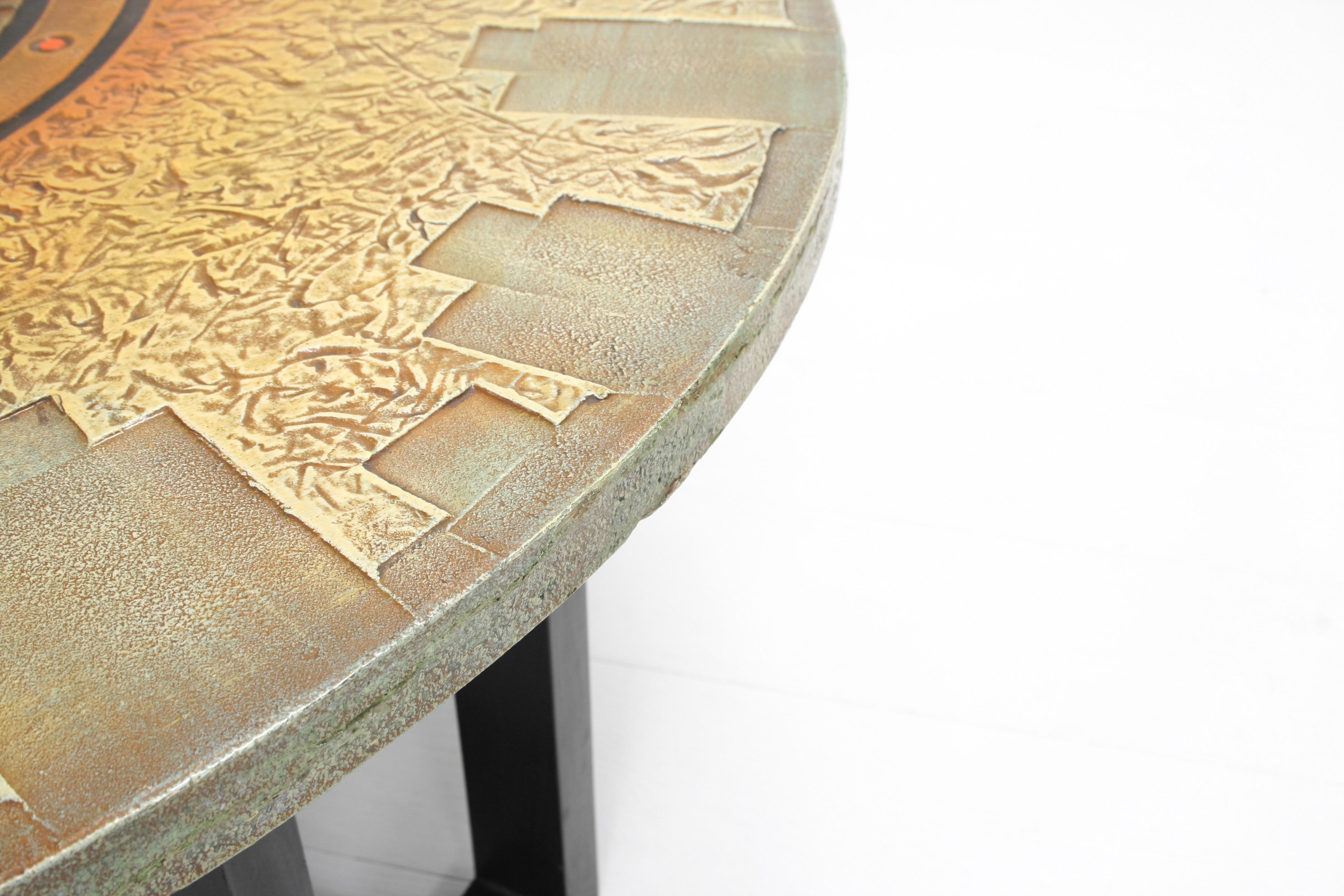 Plaster Aztec Relief Art Sunburst Coffee Table by DK