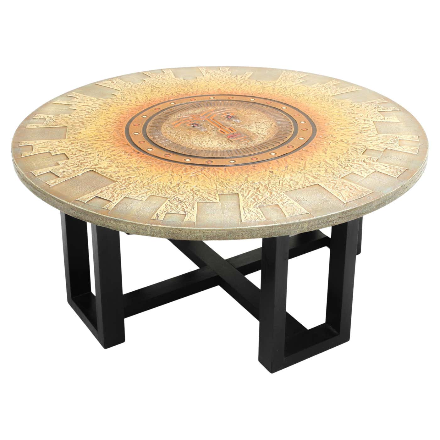 Azrec Sun Table Aztec Relief Art Sunburst Coffee Table by DK For Sale at 1stDibs