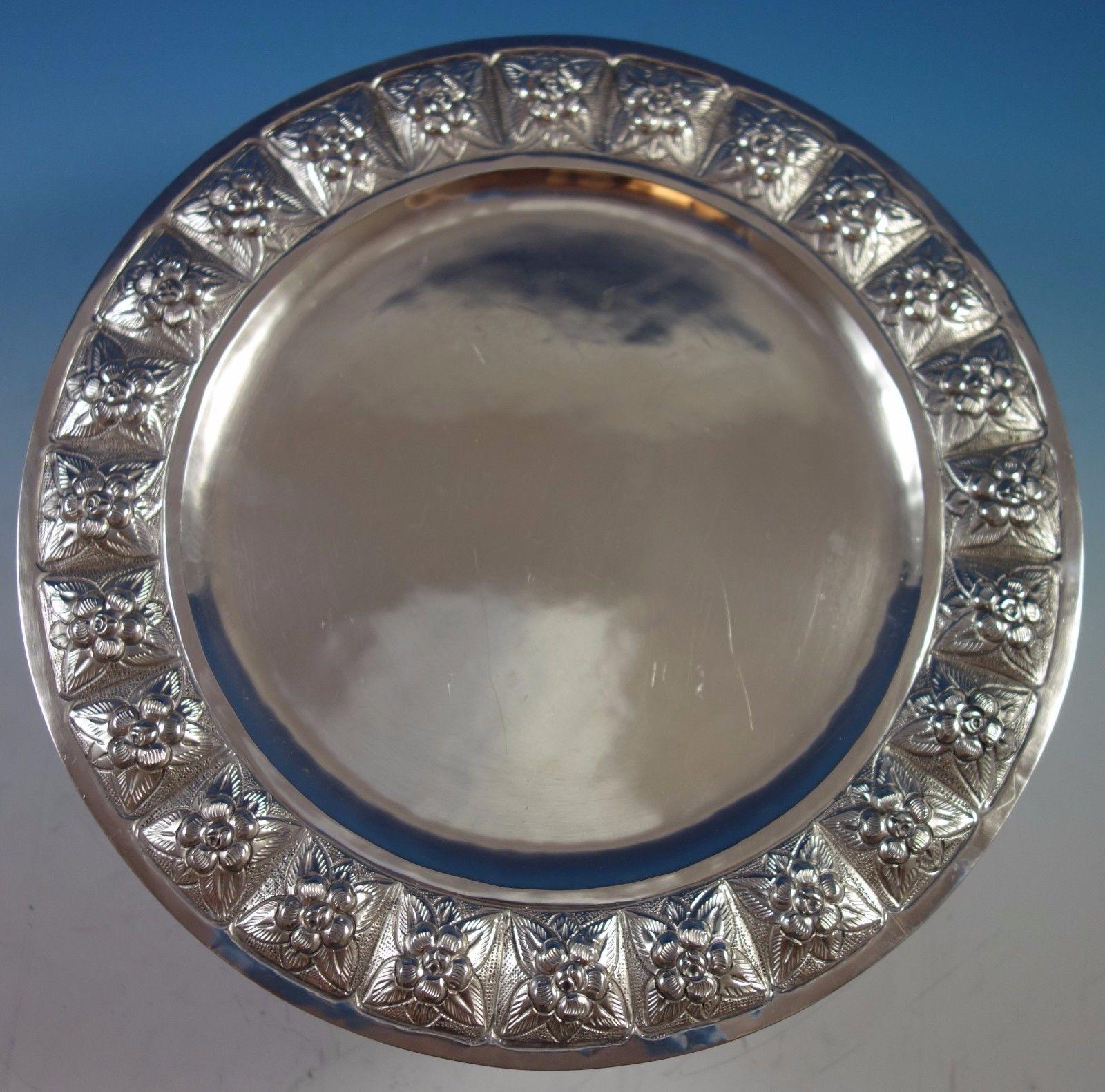 Aztec rose by Sanborns Mexican sterling silver charger plate. The plate measures 1/4