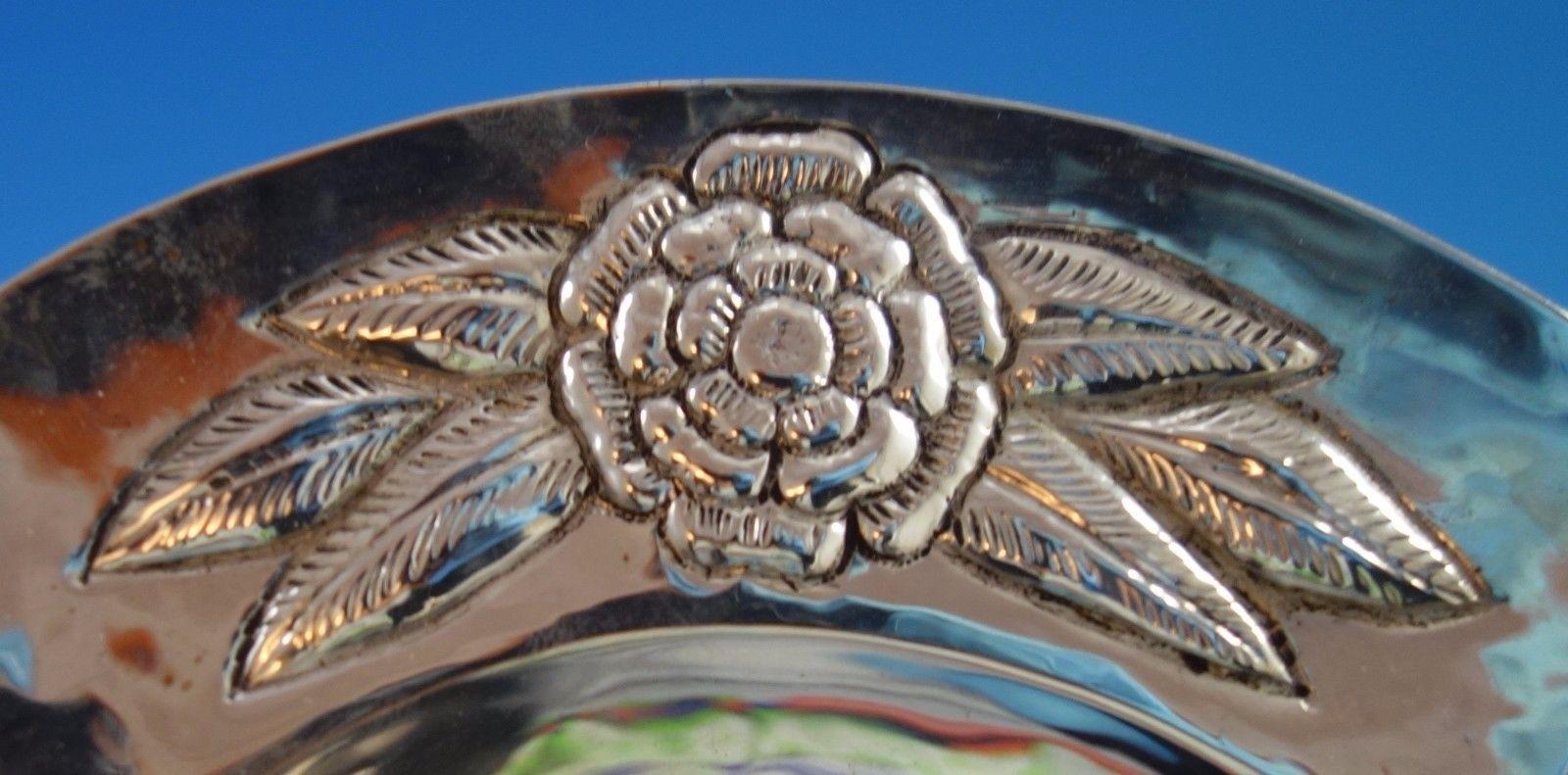 Aztec Rose by Unknown Mexican Mexico Sterling Silver Platter In Excellent Condition In Big Bend, WI