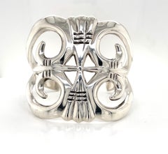 Aztec Silver Wide Cuff Statement Bracelet
