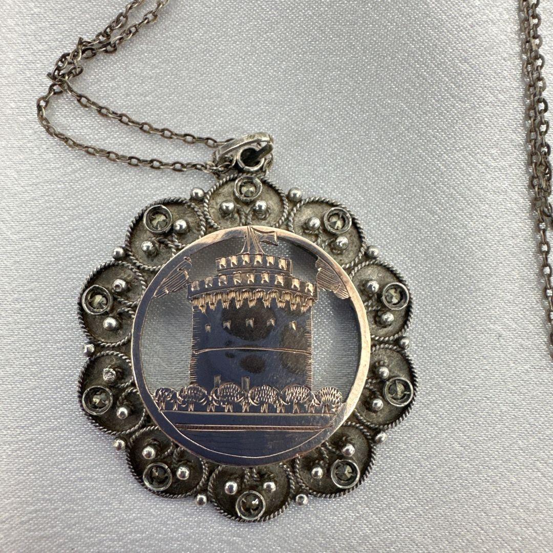 Art Deco Aztec Vintage Sterling Silver Necklace Pendant For Sale