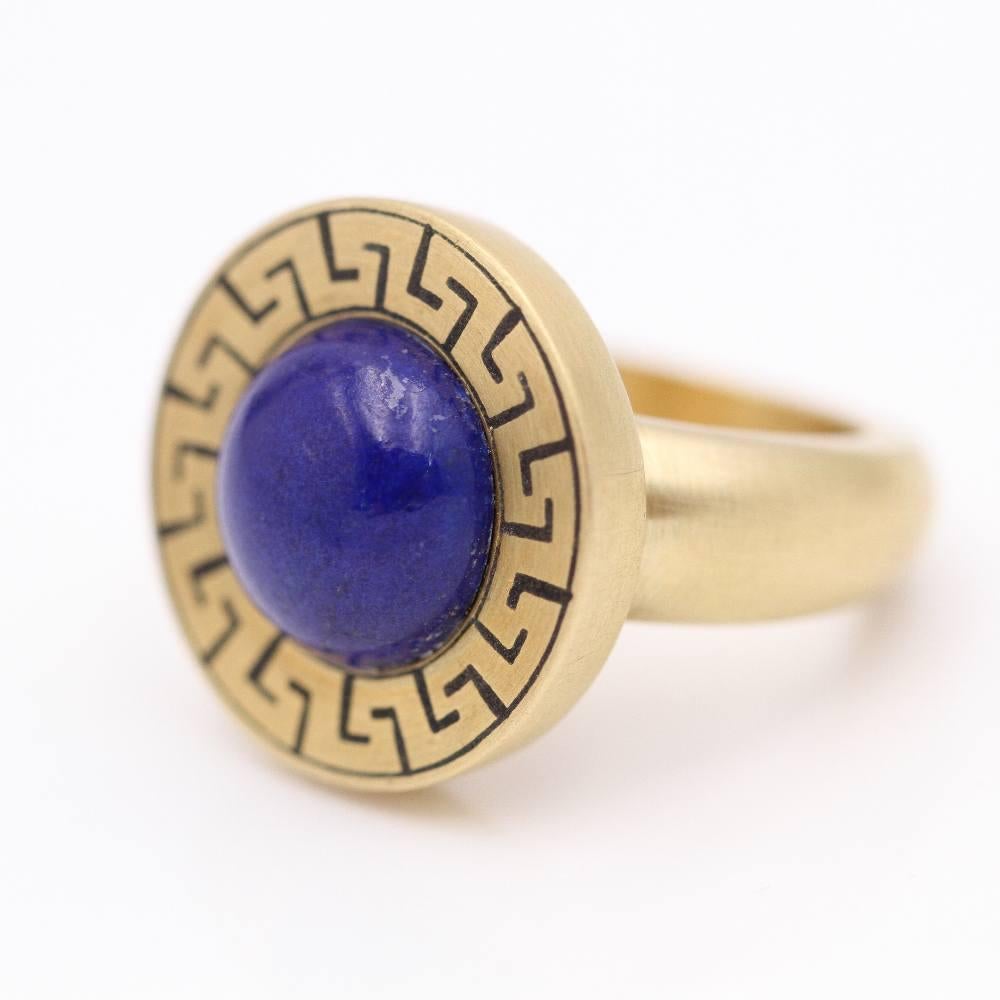 AZTECA Gold Ring with Lapis Lazuli In New Condition For Sale In BARCELONA, ES