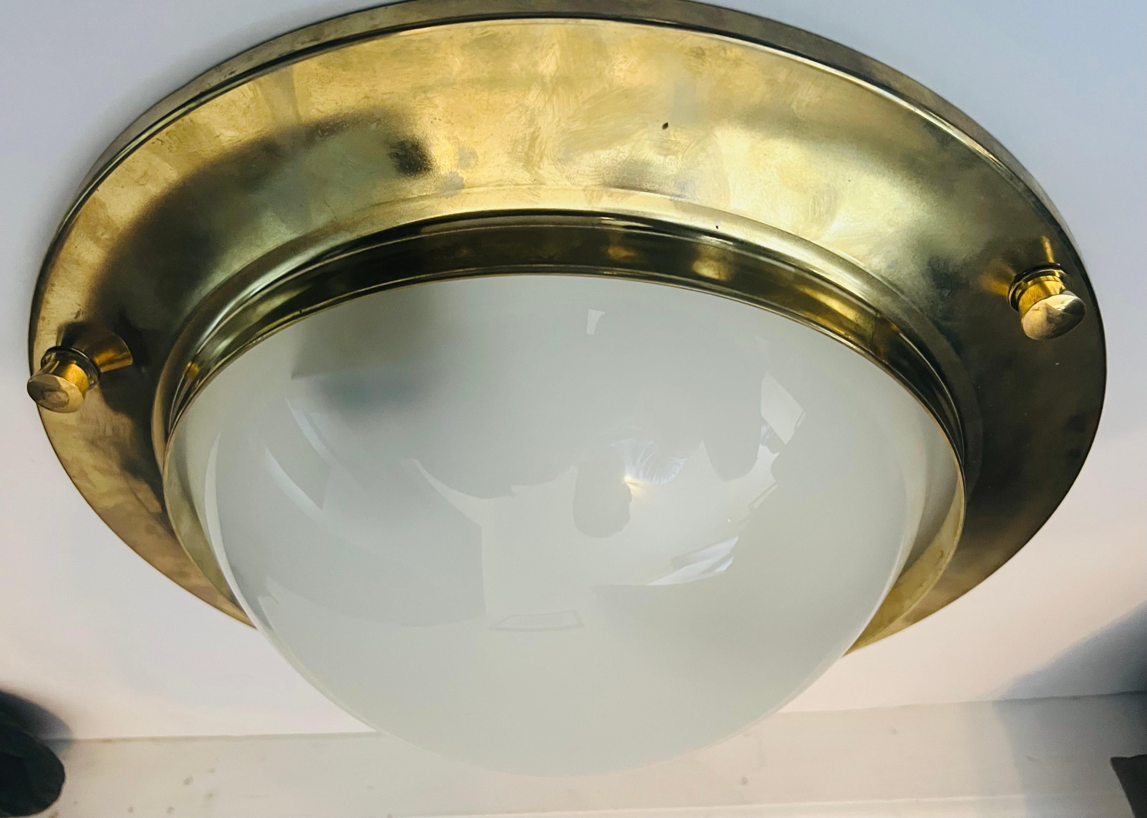 Brass Azucena 1960 Nautical Italian Mid Century Flush Ceiling Light For Sale