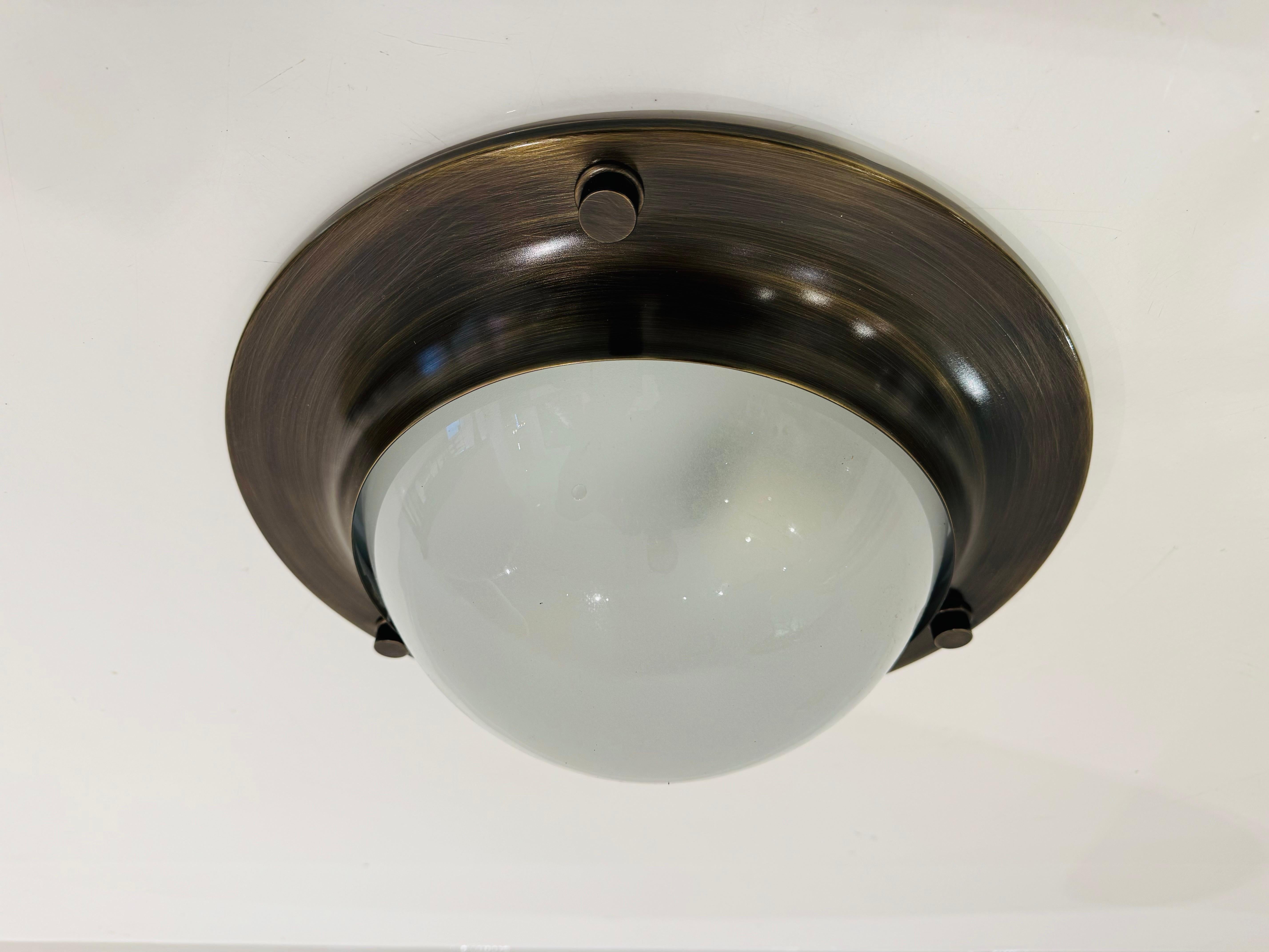 Azucena Aged Brass 1960 Italian Mid Century Flush Ceiling Lamp In Excellent Condition For Sale In New York, NY